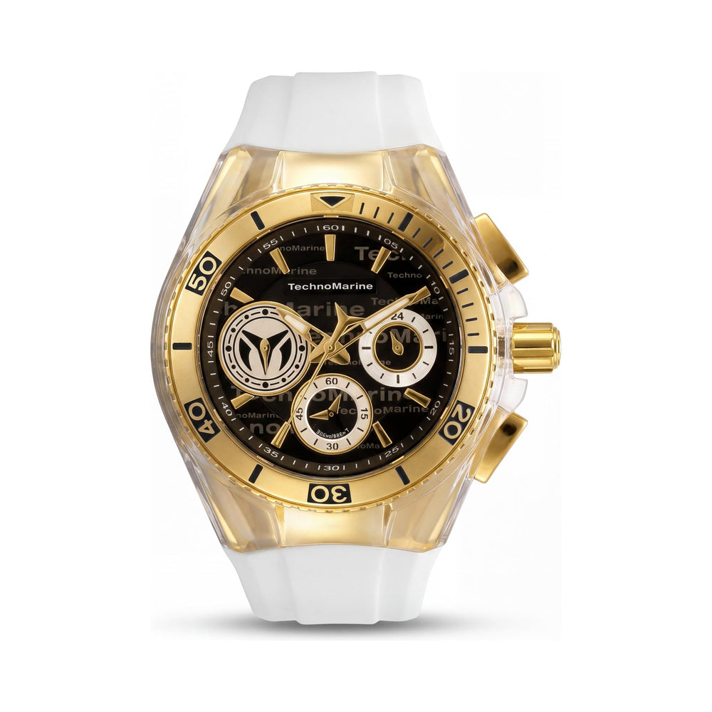 TechnoMarine Women's Luxury Watch, 40.57mm Stainless Steel Case, Black Dial, White Silicone Band, Water Resistant
