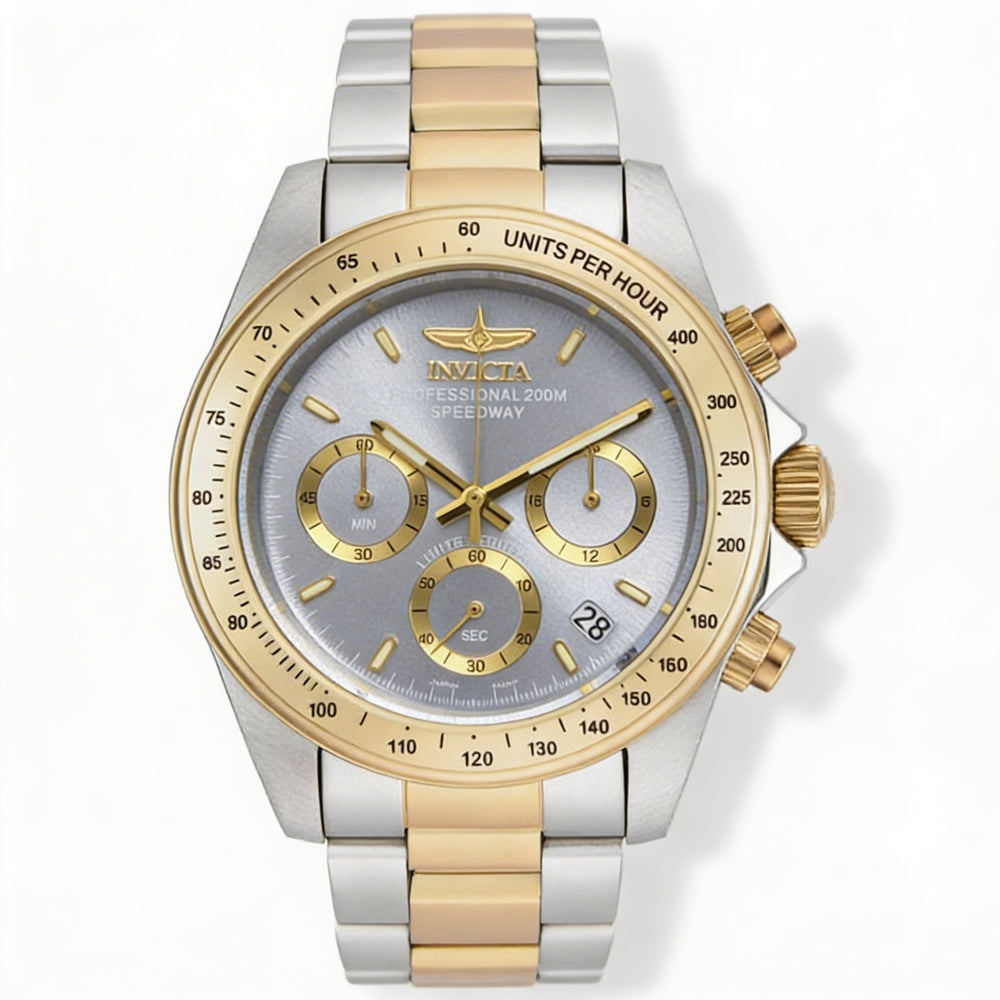 Reloj cronógrafo de cuarzo unisex Invicta Speedway ILE9212A, caja de acero inoxidable plateada, esfera gris, 39 mm