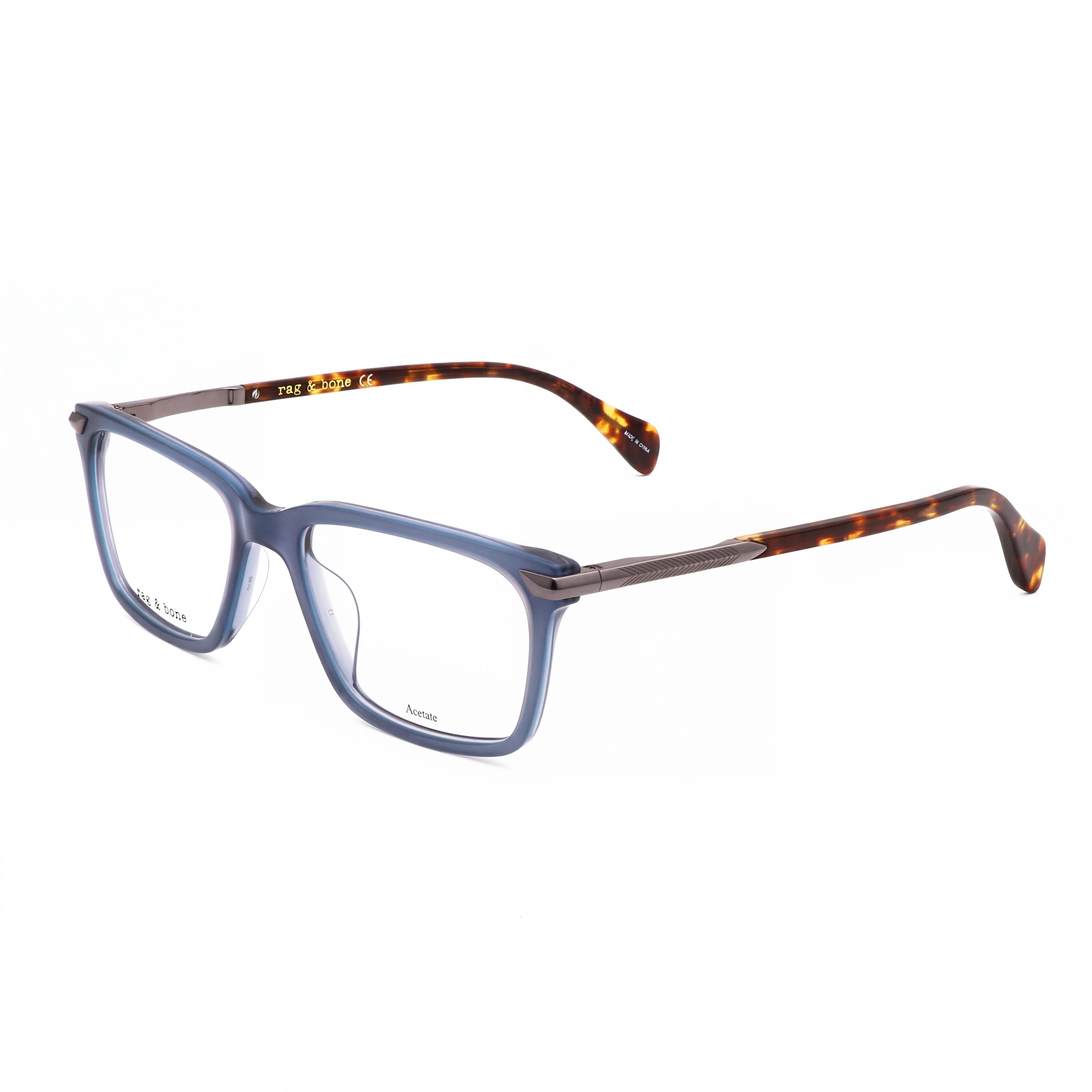 Gafas de hombre casuales rag & bone con montura de acetato azul y lentes de plástico transparente, talla 54-18-145, Photo 1