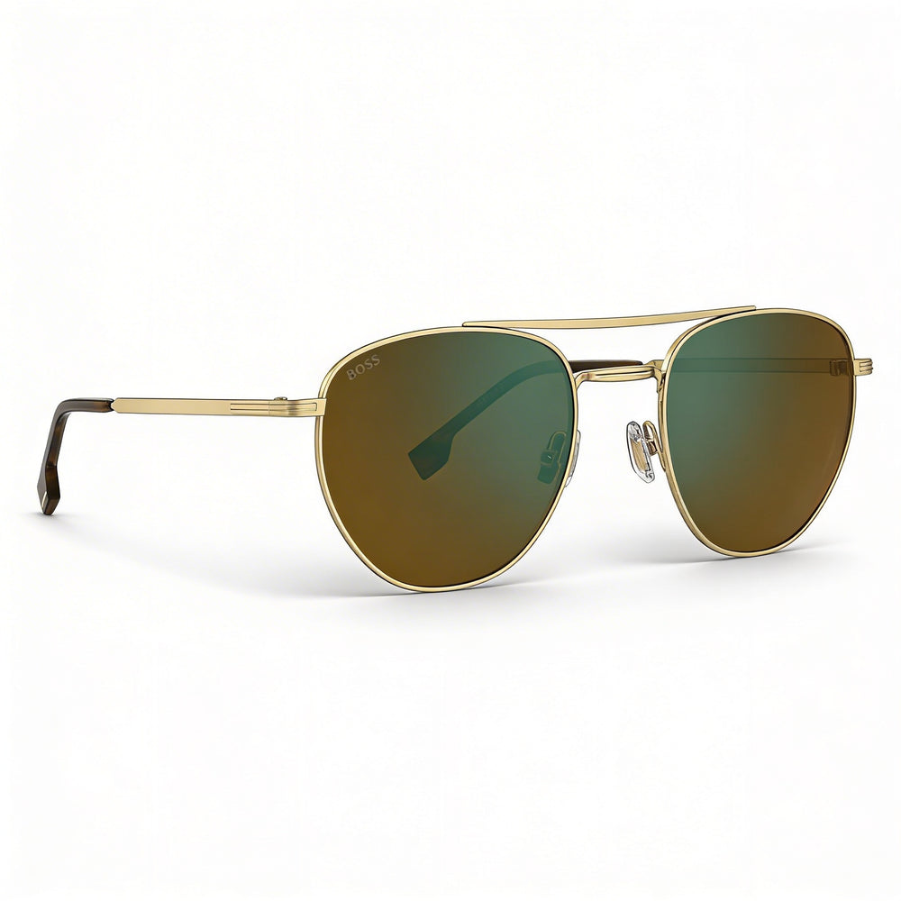 Gafas de sol Hugo Boss modernas de acero inoxidable negro dorado para mujer con lentes verdes, 100 % protección UV, 53 mm