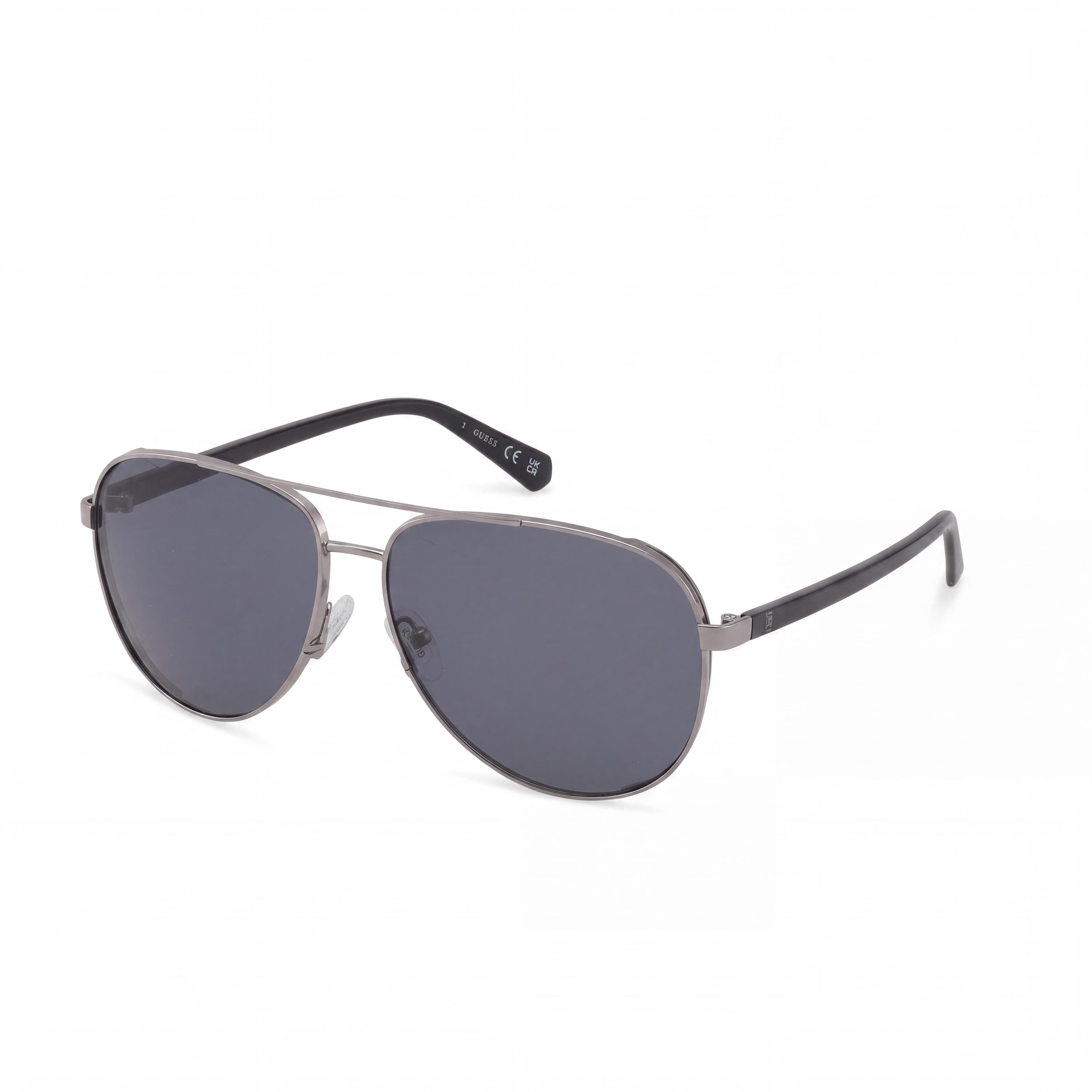 GUESS GU00140 Gafas de sol piloto con montura de metal brillante color plomo, lentes ahumadas con 100% protección UV 61mm, Photo 1
