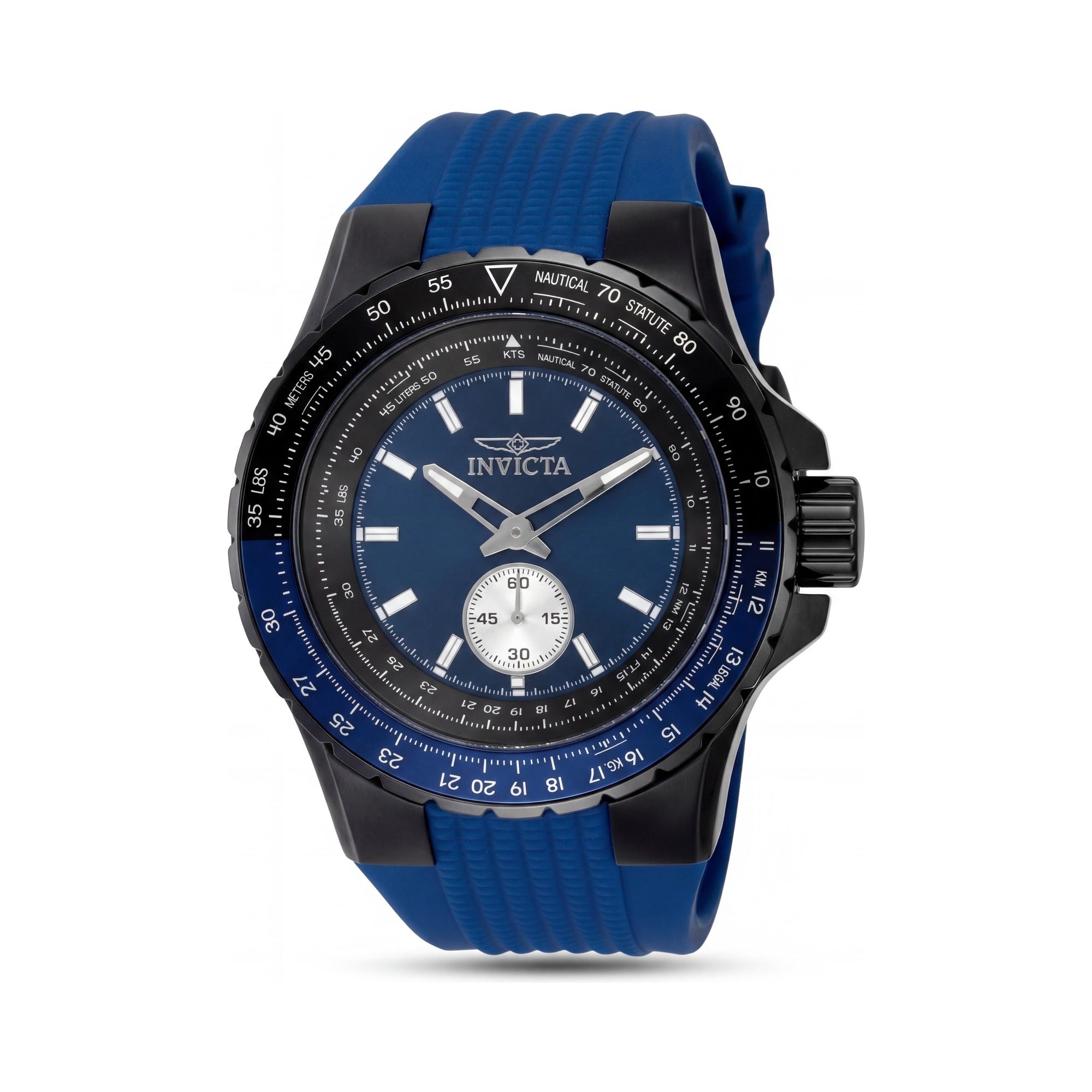 Reloj Invicta Aviator 49300 para hombre, de cuarzo, acero inoxidable negro, 50 mm, esfera azul, correa de silicona y resistente al agua hasta 10 ATM., Photo 1