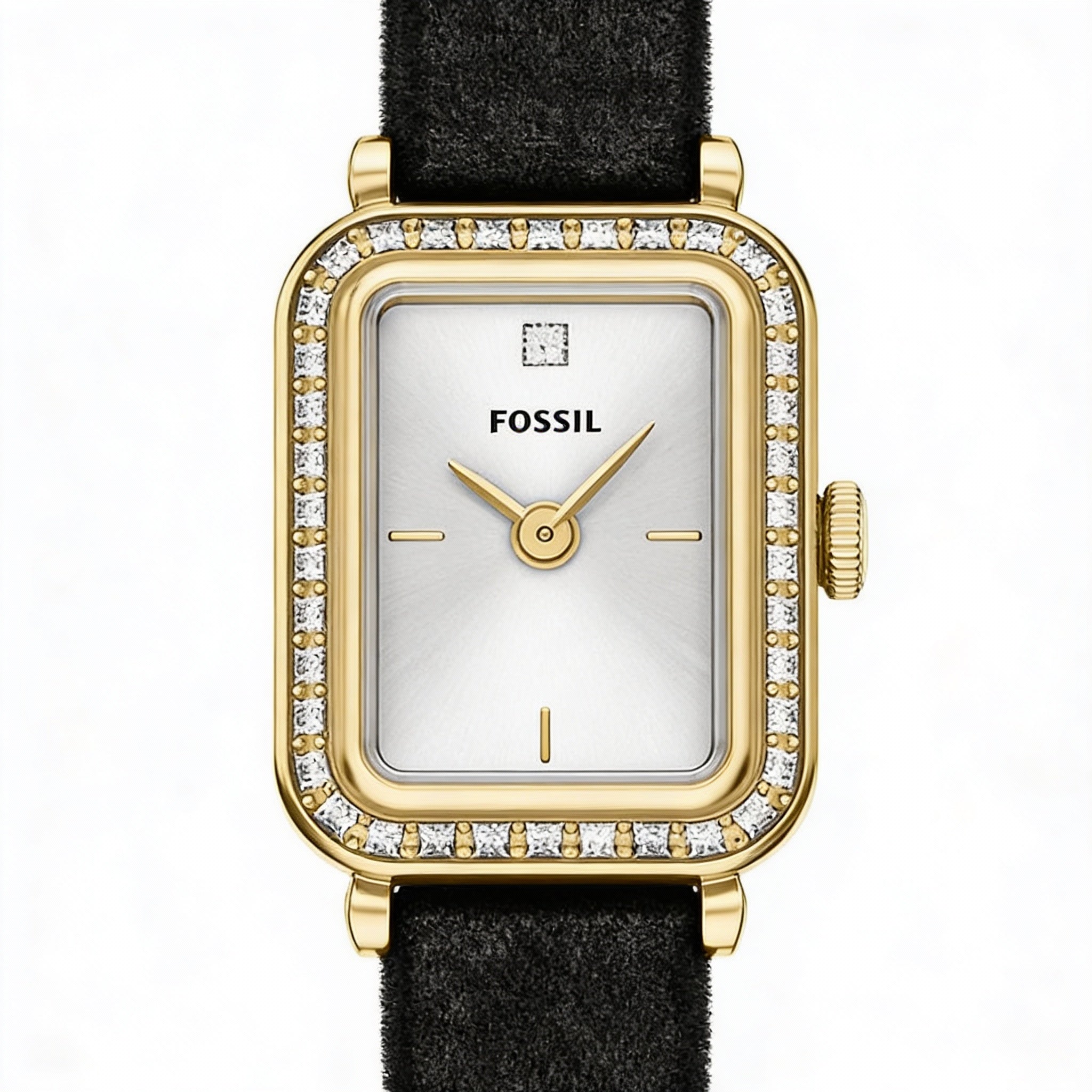 Fossil Women's Strap Quartz Watch, Black Stainless Steel Case, White Dial, Scratch Resistant Mineral