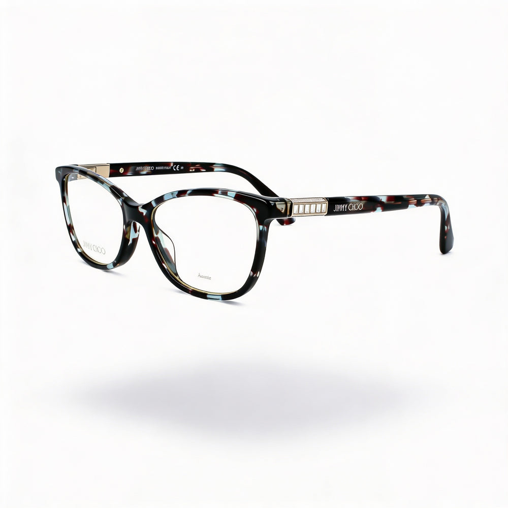 JIMMY CHOO Modern - Montura de celulosa color Havana azul para mujer, lentes transparentes de policarbonato polarizado, 53/16/140