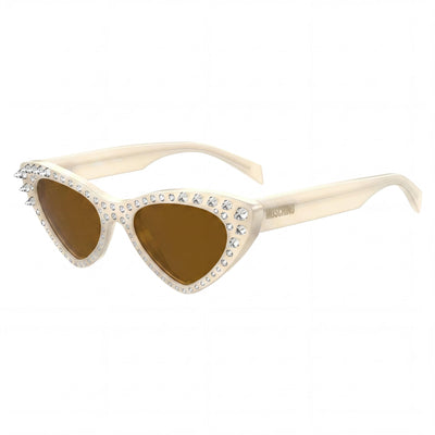 Moschino Classic Women's Acetate Full-Rim Sunglasses with UV Protection, Ivory Brown Frame, 52mm Lens
