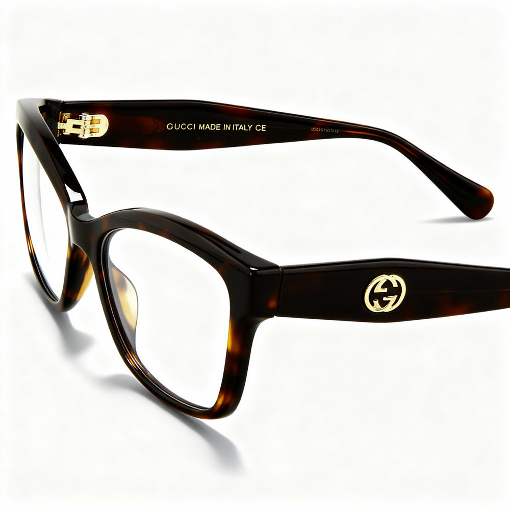 Gucci Square/Rectangle Women's Plastic Optical Frame in Havana Transparent, Size 53-15-140