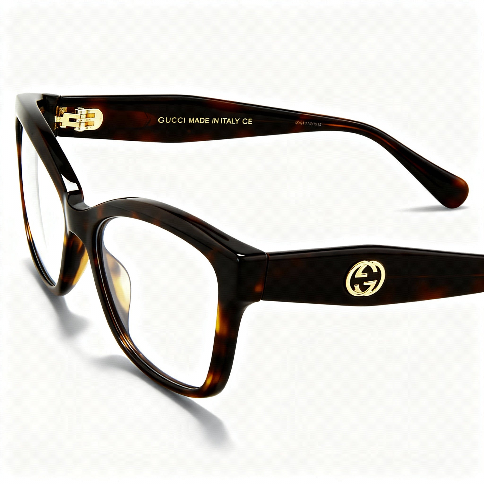 Gucci Square/Rectangle Women's Plastic Optical Frame in Havana Transparent, Size 53-15-140, Photo 1