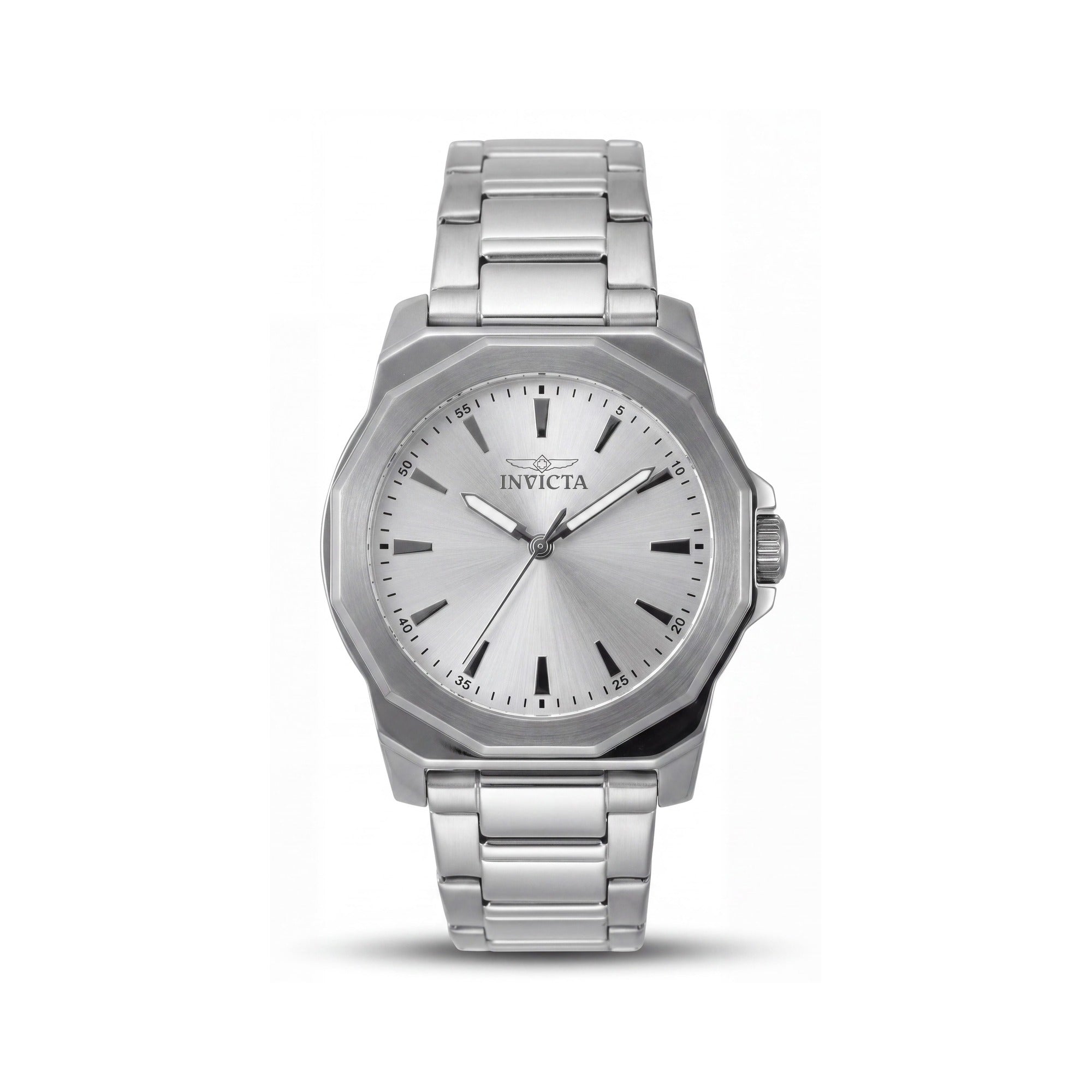 Reloj Invicta unisex, pulsera de acero inoxidable plateado, movimiento de cuarzo, resistente al agua, pantalla analógica, caja redonda de 34 mm, Photo 1