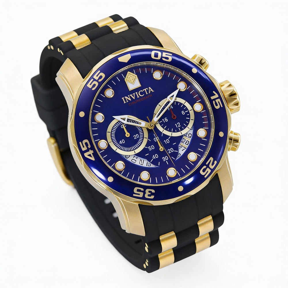 Invicta 6983 Diver Chronograph Quartz Blue Dial Black Polyurethan Gold Plated 48mm
