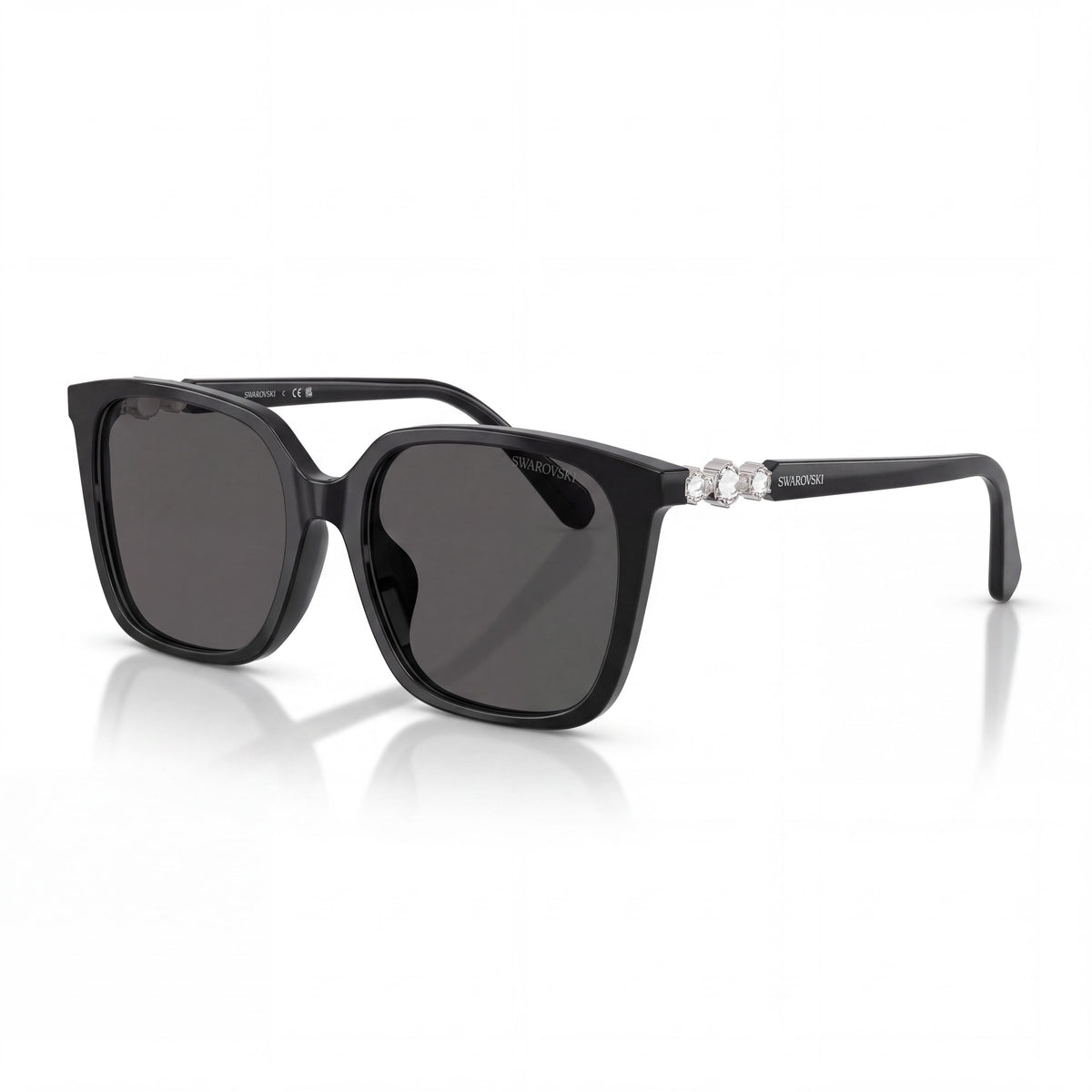 Gafas de sol Swarovski Sk6053d para mujer, cuadradas, de plástico negro, color gris oscuro, 100% protección UV, 55mm, Photo 1
