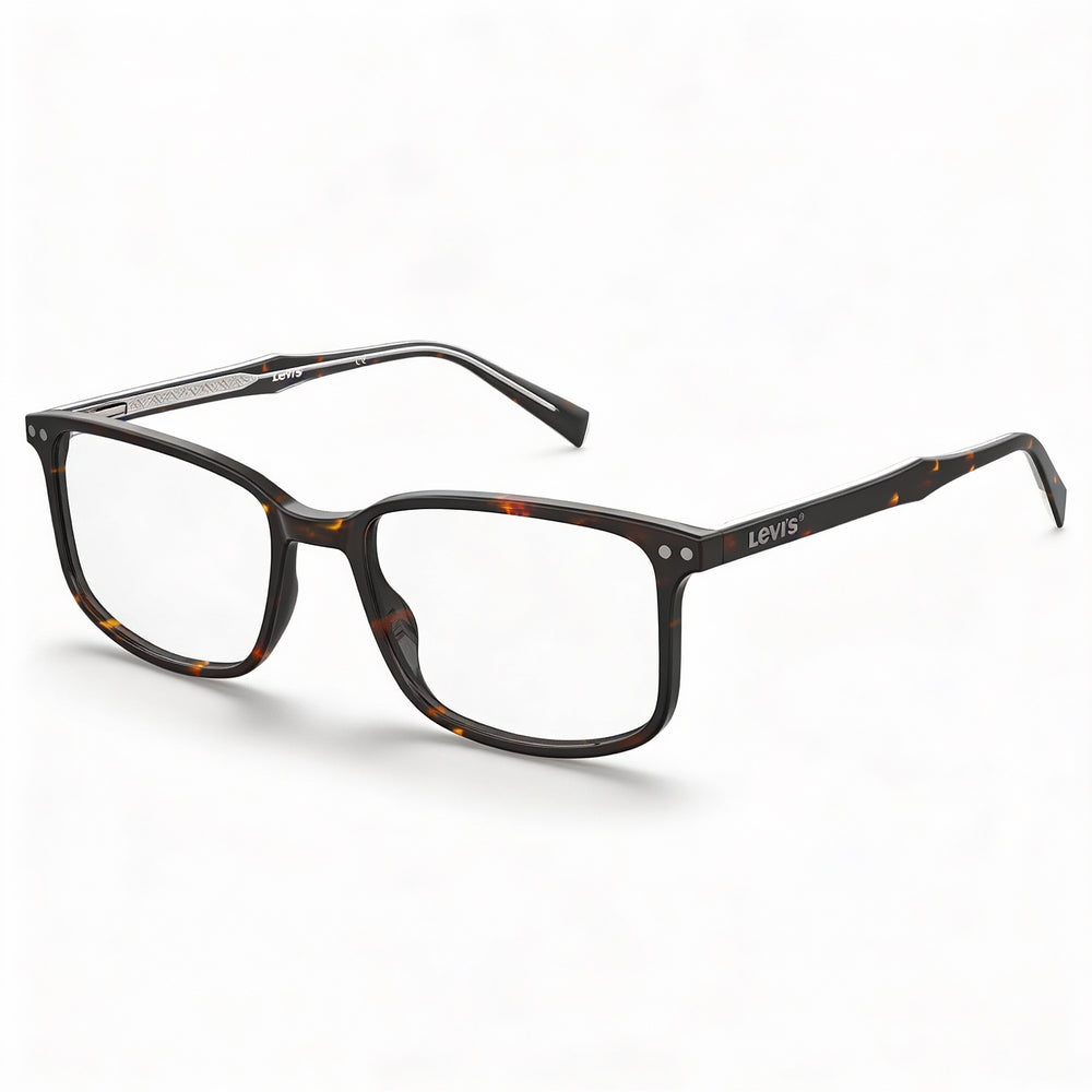 Gafas de vista Levi's LV 5019 para hombre, montura completa rectangular de polimetilmetacrilato color Havana oscuro, 54 mm
