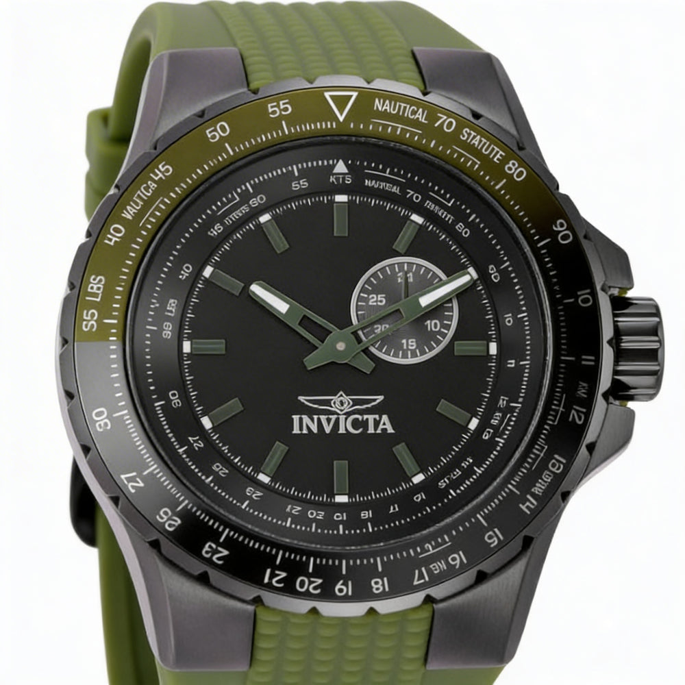 Invicta Aviator 49733 Men's Quartz Wrist Watch with Black Dial and Silicone Strap, 50mm Case