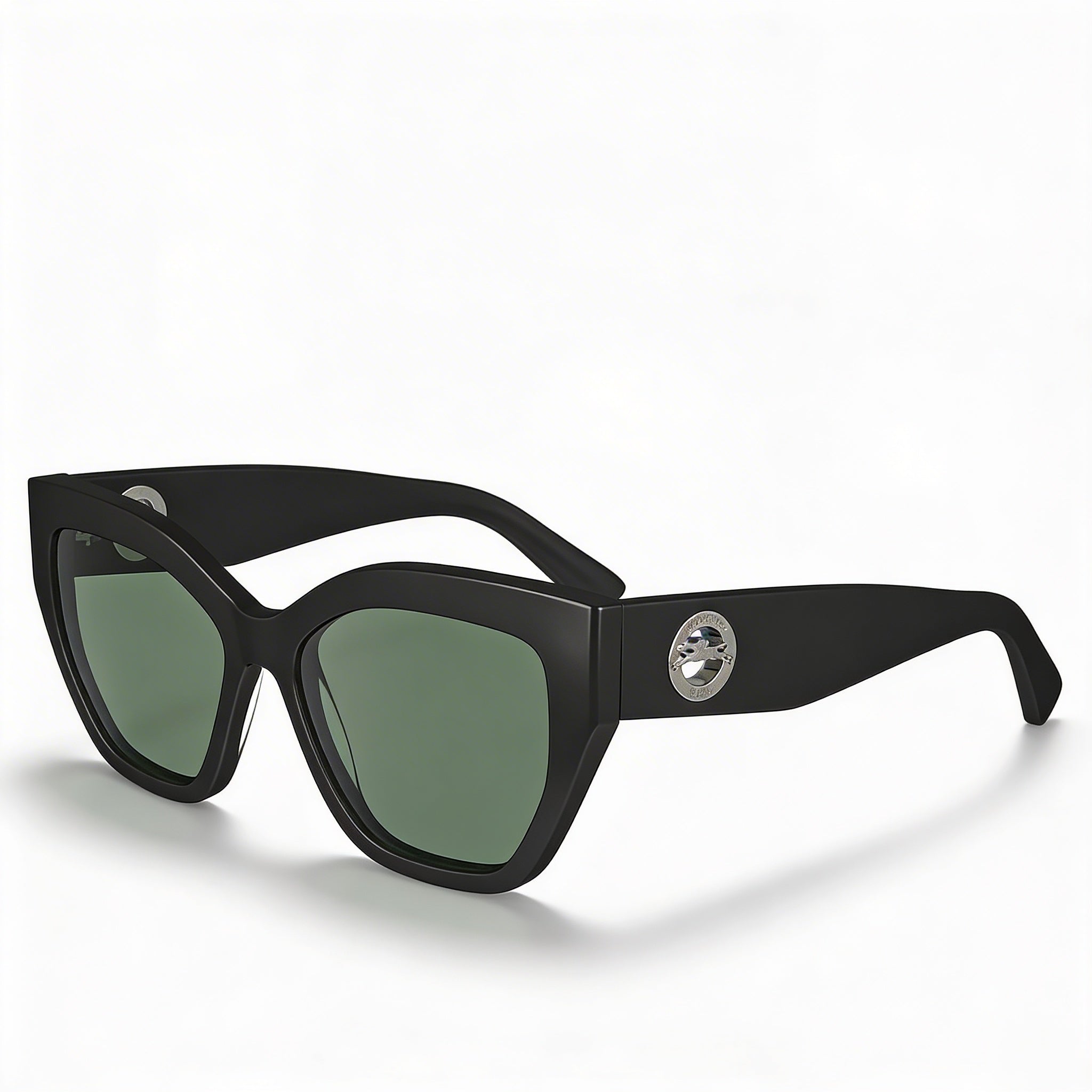 Gafas de sol Longchamp modernas para mujer, negras de plástico, estilo ojo de gato, protección UV, lentes verde oscuro sólidas de 55 mm, Photo 1