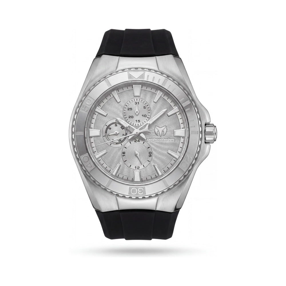 Reloj cronógrafo de cuarzo TechnoMarine Cruise TM-124016 con caja de acero inoxidable negra y plateada y esfera plateada de 45 mm