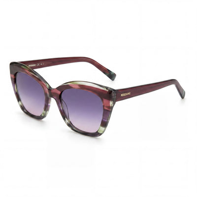 Gafas de sol clásicas Missoni para mujer, de acetato, con protección UV, diseño ojo de gato, color violeta, marrón cuerno, degradado morado, 54 mm
