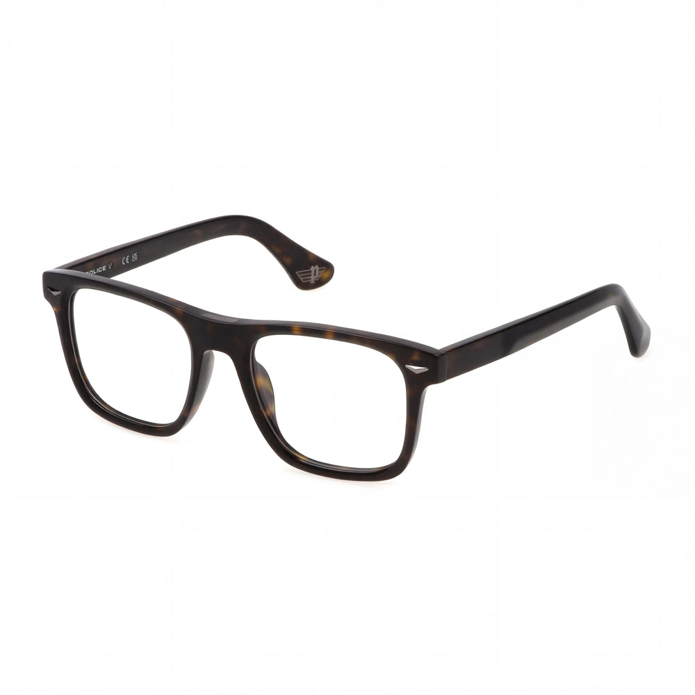 Police Casual Men's Optical Eyeglasses with Shiny Black Acetate Frame and Plastic Lenses, Lens Width 52mm