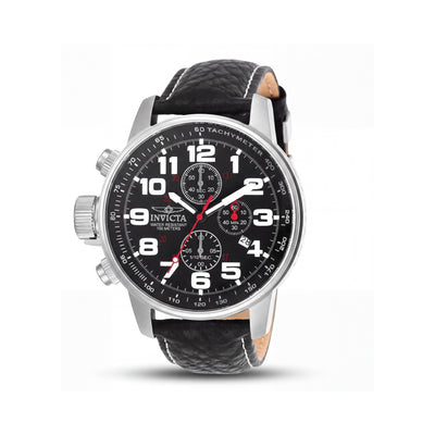 Invicta 2770 Reloj Cronógrafo Terra Military Unisex Plateado Negro de Acero Inoxidable y Cuero Negro de 47mm para Zurdos