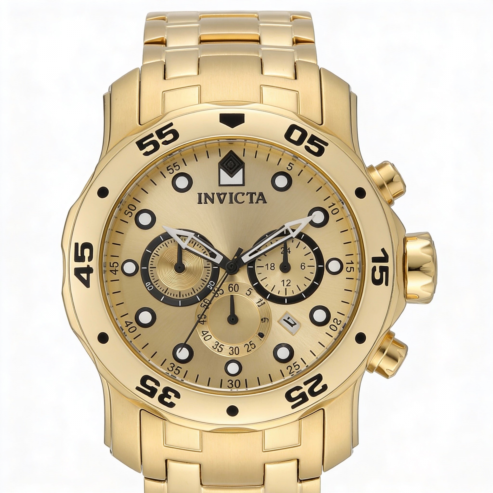 Invicta Diver Quartz Unisex Gold-Tone 18k Gold-Plated Stainless Steel Chronograph Watch, 200M Water Resistant, Photo 1