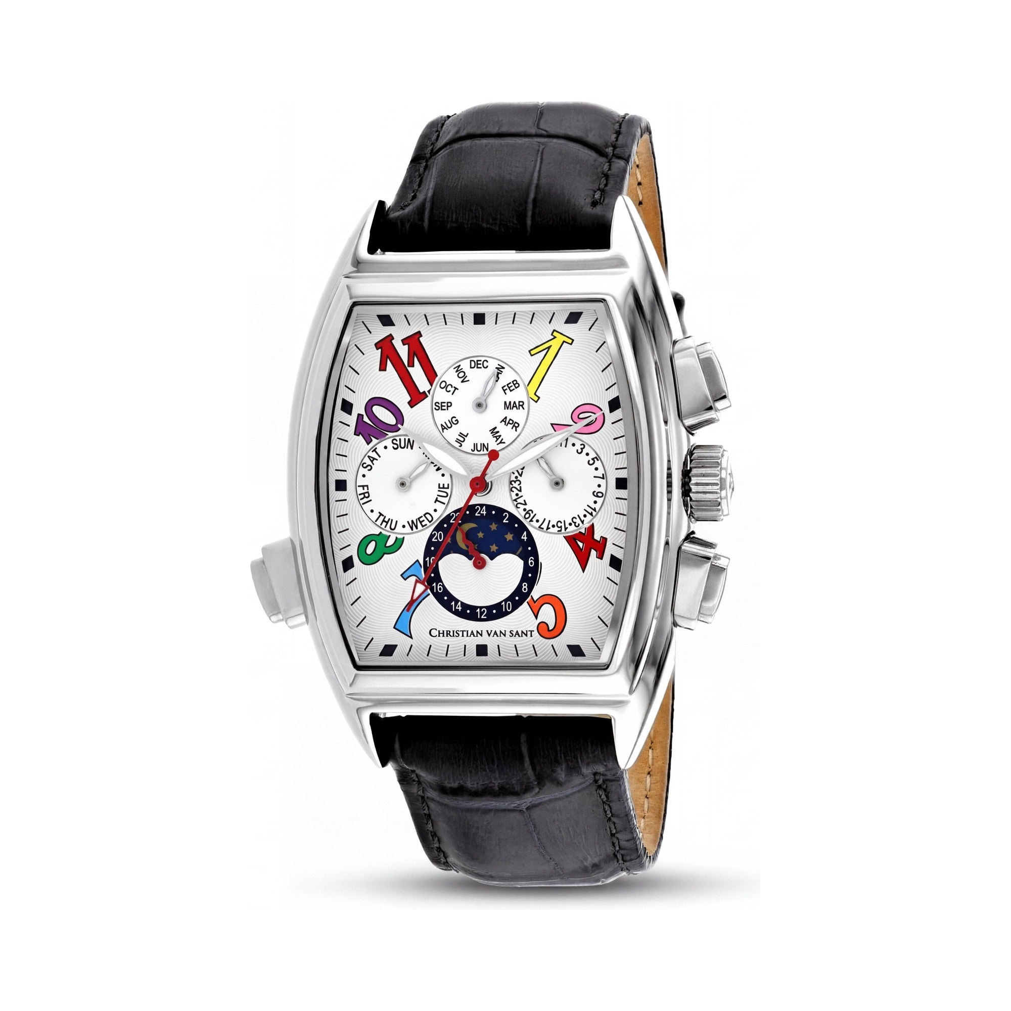 Christian Van Sant CV2131 Grandeur Men's Automatic White Stainless Steel Leather Strap Watch 45mm Water Resistant, Photo 1