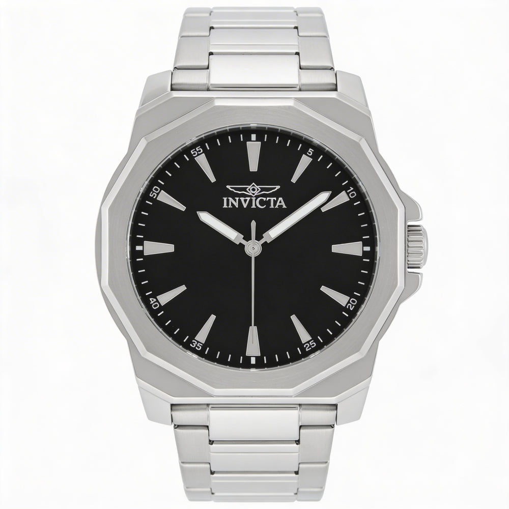 Invicta Fashionable Men's 42mm Silver Black Stainless Steel Quartz Watch with Scratch-Resistant Black Dial
