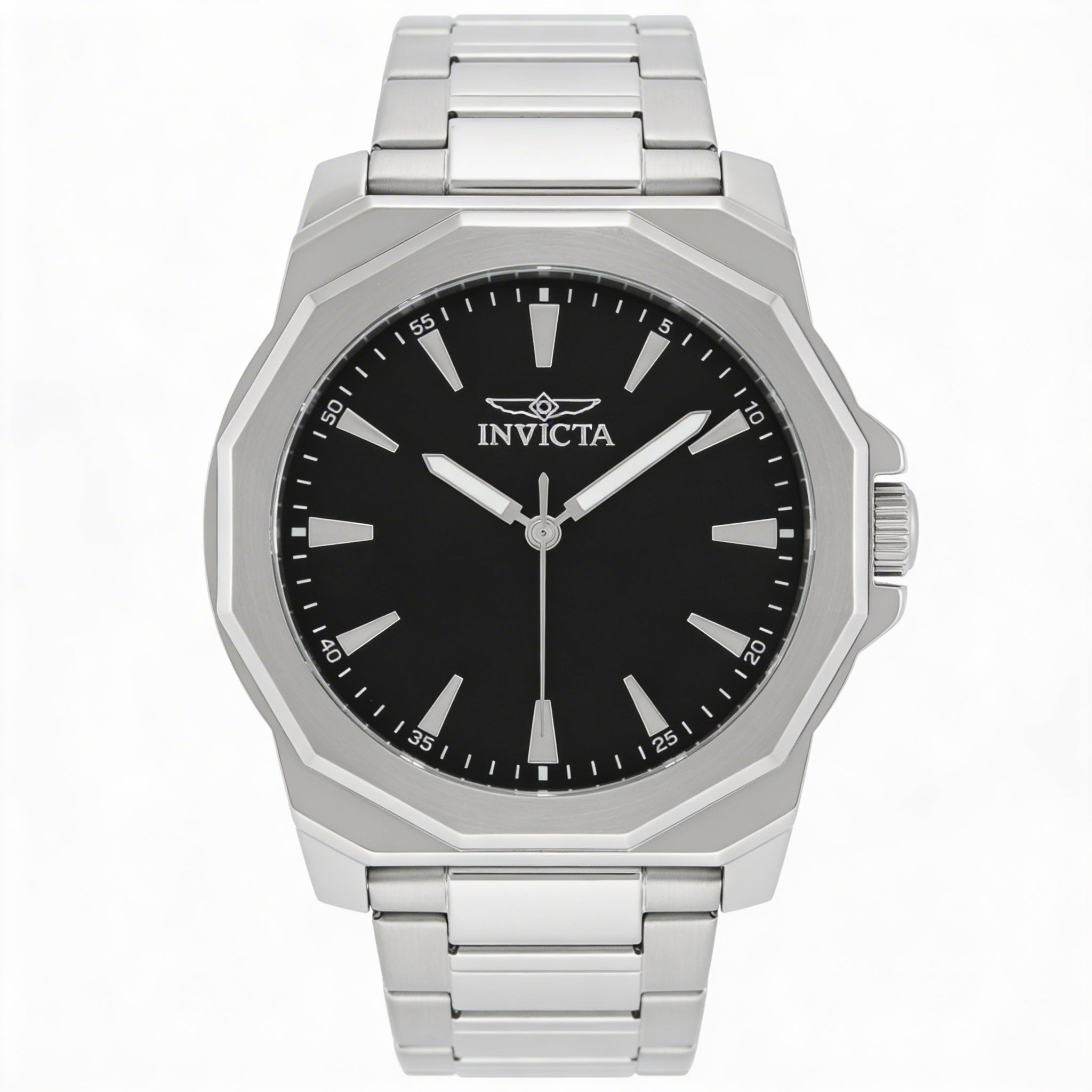 Invicta Fashionable Men's 42mm Silver Black Stainless Steel Quartz Watch with Scratch-Resistant Black Dial