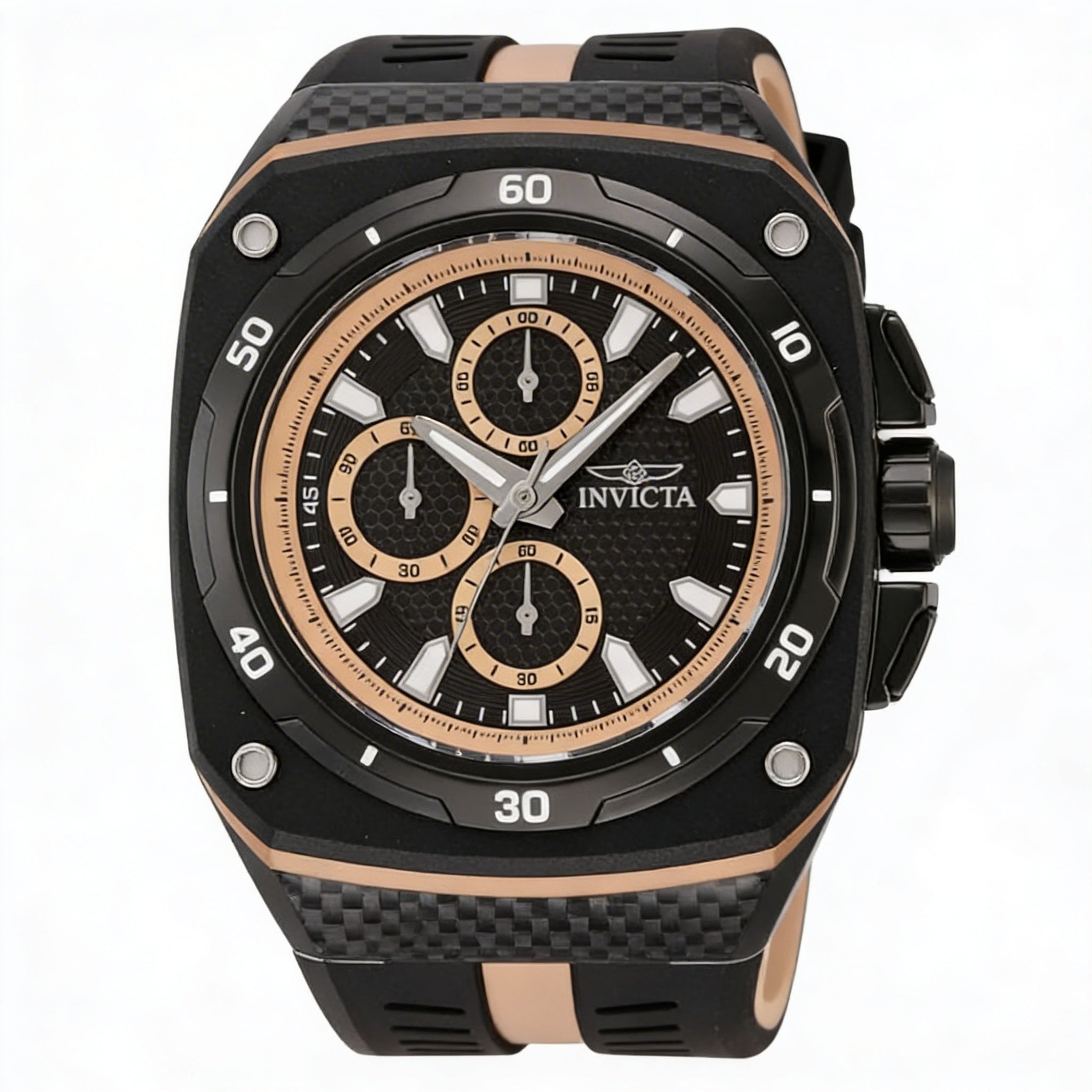Reloj Invicta IN-46105-AMZUK para hombre, cronógrafo de cuarzo, correa de acero inoxidable, esfera negra, 46 mm, Photo 1