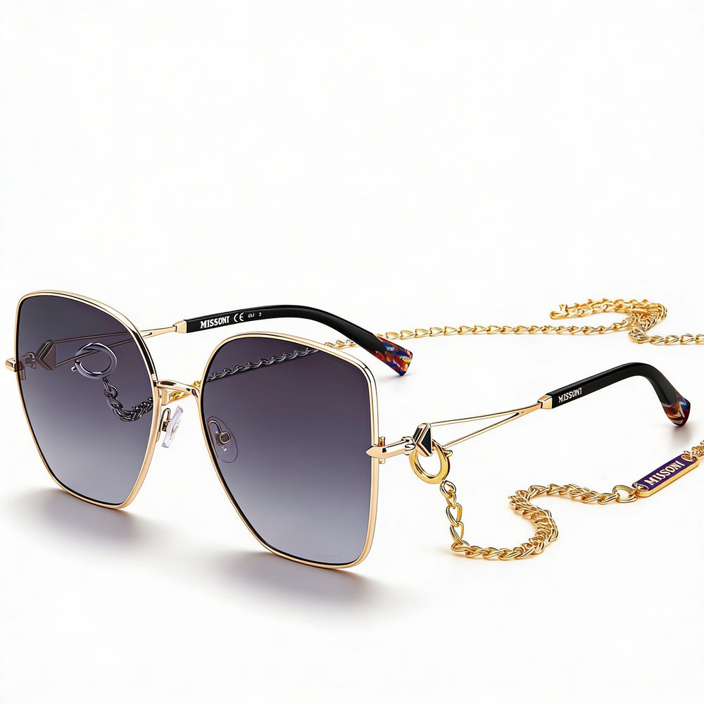 Gafas de sol Missoni Modern para mujer, montura de acero de aleación en dorado y gris oscuro con lentes de policarbonato con protección UV de 59 mm