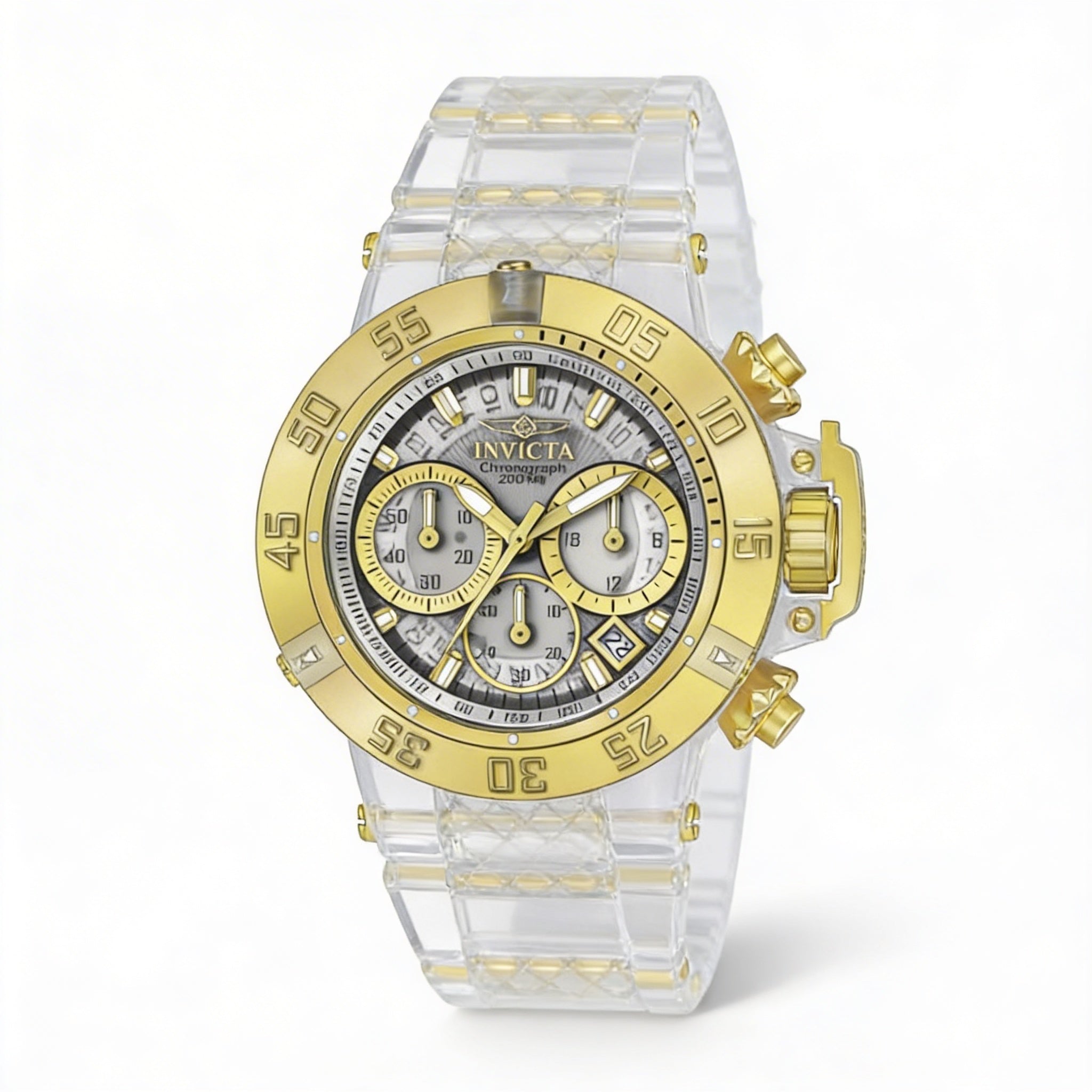 Reloj cronógrafo Invicta para mujer de acero inoxidable de 42 mm con correa de silicona blanca y tono dorado., Photo 2