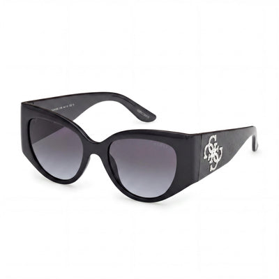 GUESS Casual Women's Shiny Black Plastic Frame Non-Polarized Gradient Smoke Sunglasses with 100% UV Protection 54mm