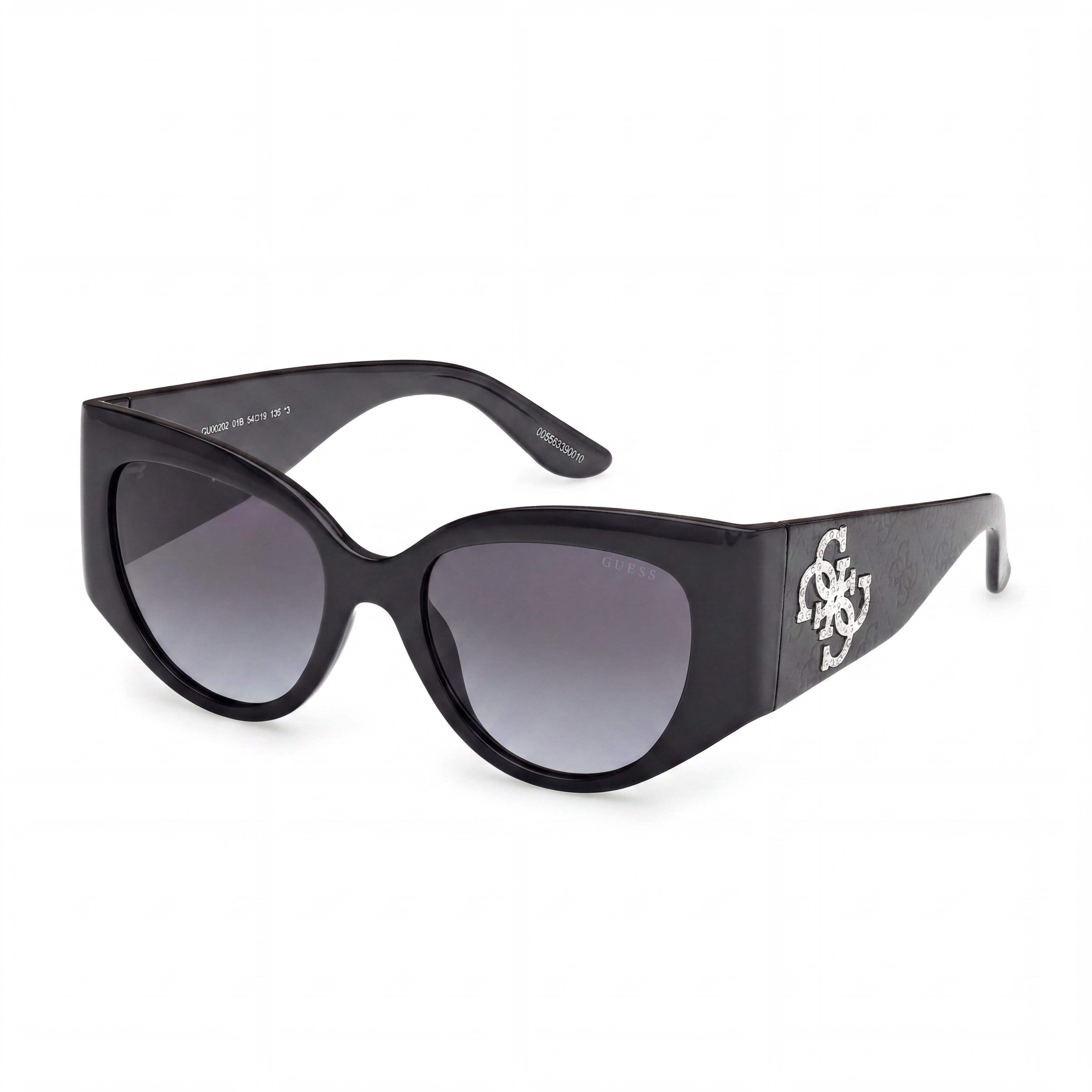 GUESS Casual Women's Shiny Black Plastic Frame Non-Polarized Gradient Smoke Sunglasses with 100% UV Protection 54mm, Photo 1