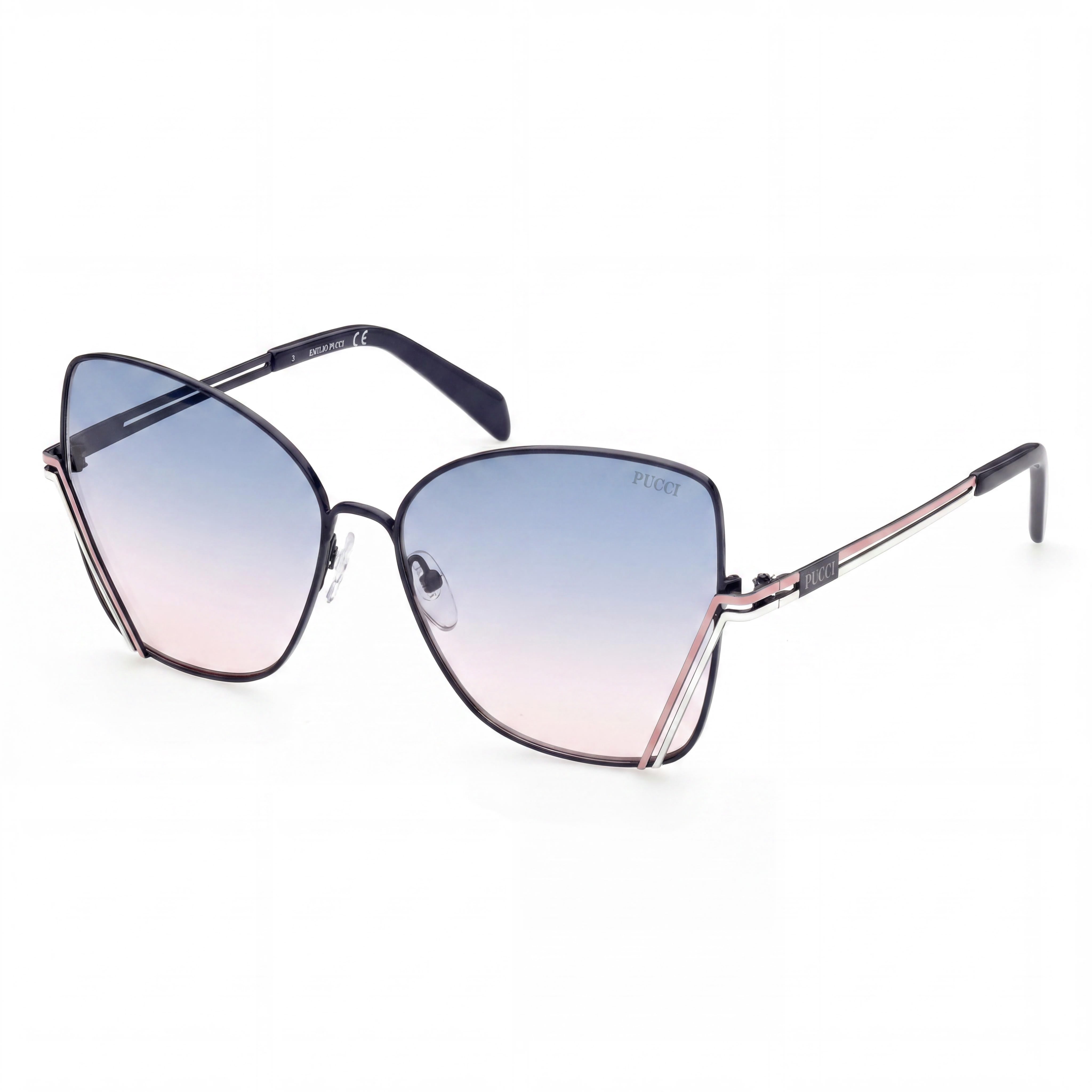 Gafas de sol Emilio Pucci Casual para mujer, de metal, con protección UV, montura azul brillante, rosa y blanco, lentes degradados de azul a rosa, 59 mm, Photo 1