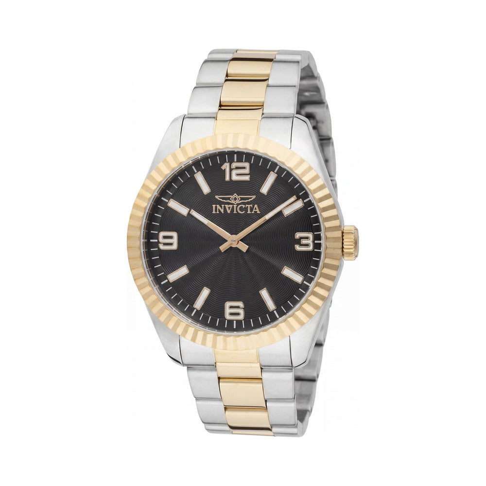Invicta Specialty 49675 Reloj unisex de cuarzo, caja de acero inoxidable plateada de 43 mm, esfera negra, brazalete