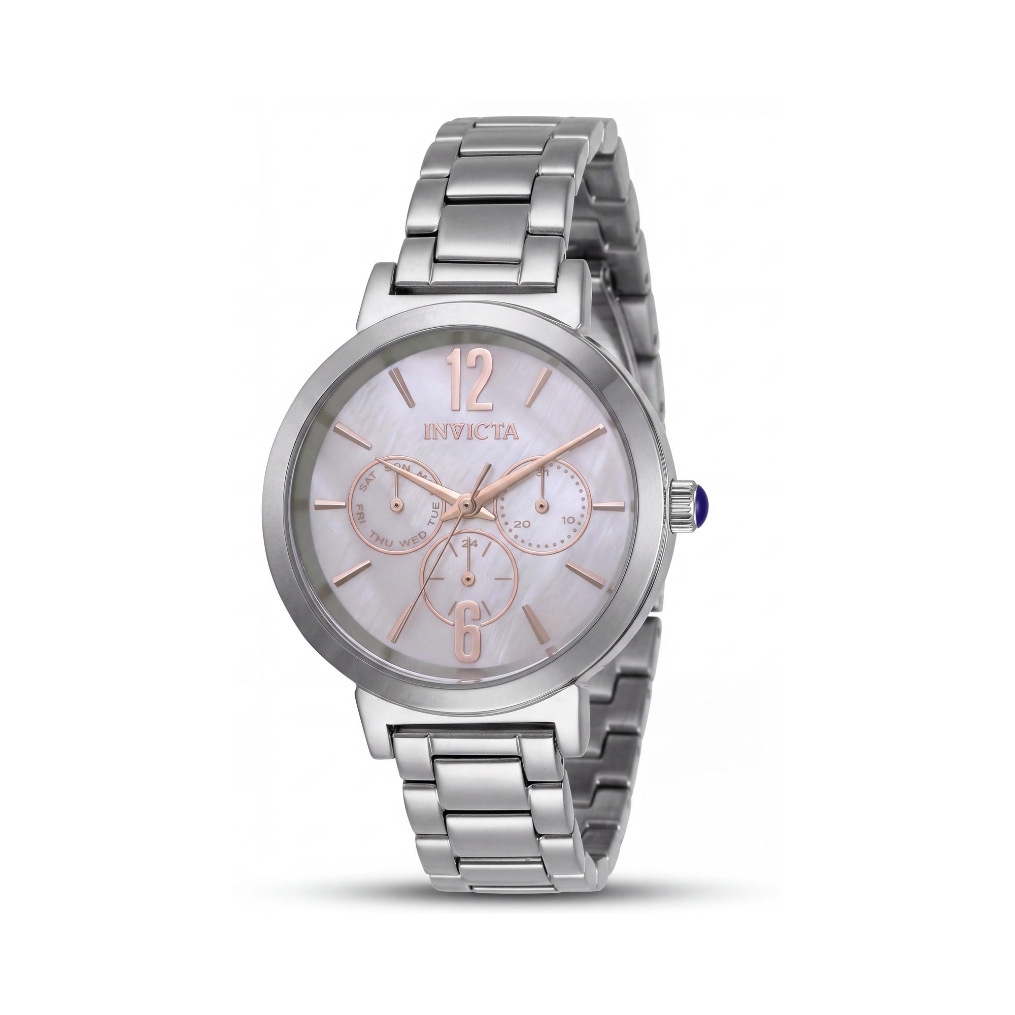 Reloj de cuarzo Invicta Angel Collection para mujer, acero inoxidable plateado, esfera blanca de 39 mm, resistente al agua, Photo 1