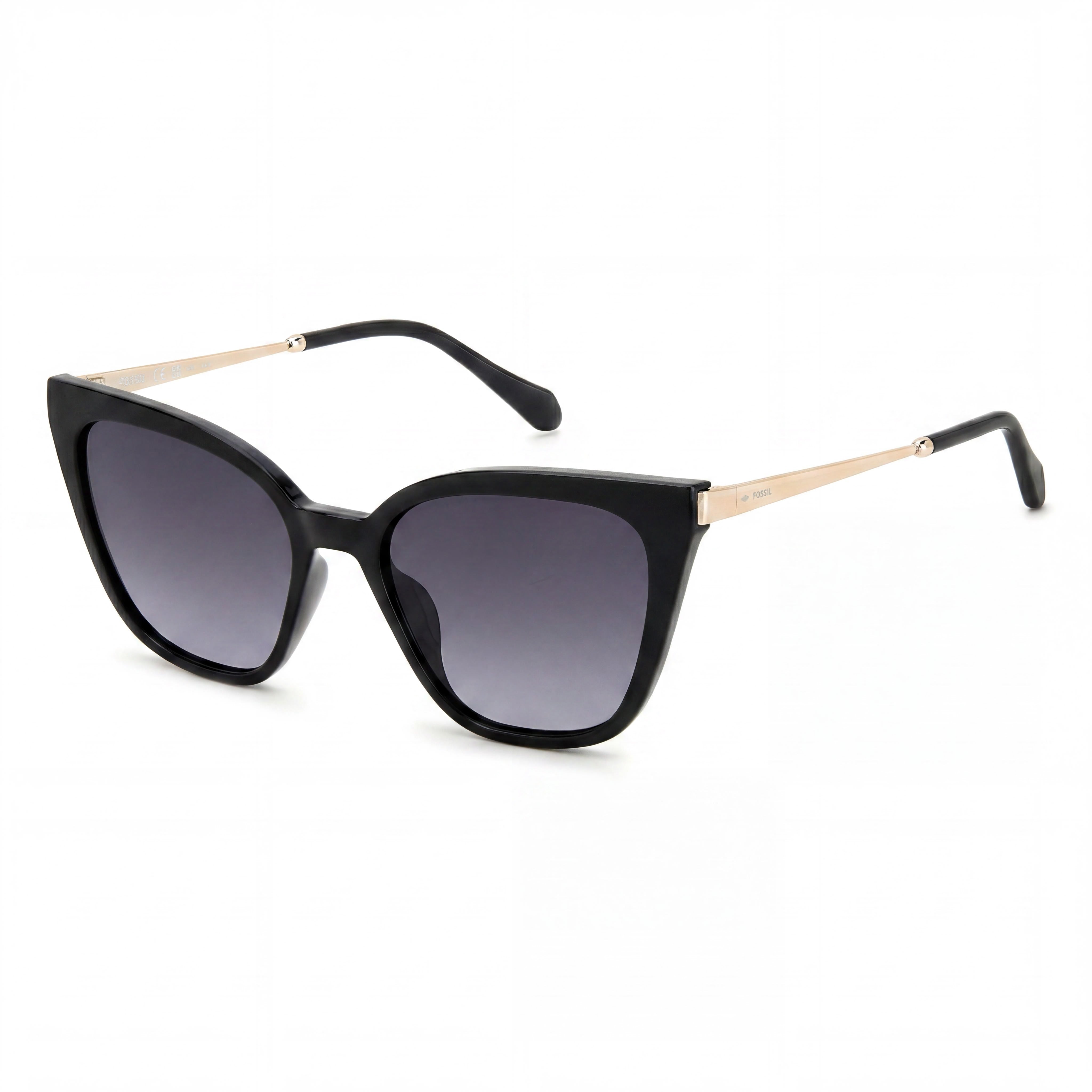 Fossil Contemporary Women's Black Grey Plastic Sunglasses with Dark Grey Shaded Lenses and UV Protection 50mm, Photo 1