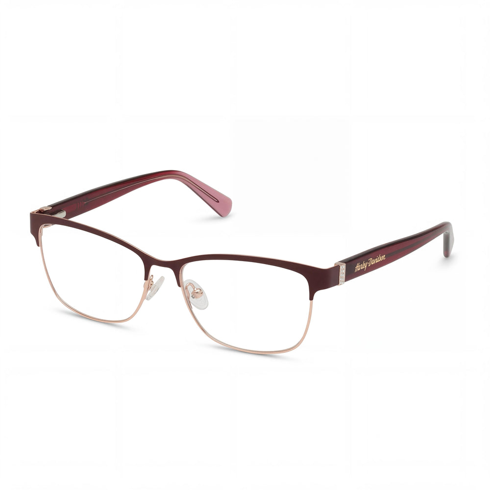 Gafas Harley-Davidson para hombre HD50057 con montura metálica en color burdeos y lentes de policarbonato. Ancho de la lente 54 mm, puente 15 mm, patilla 140 mm.