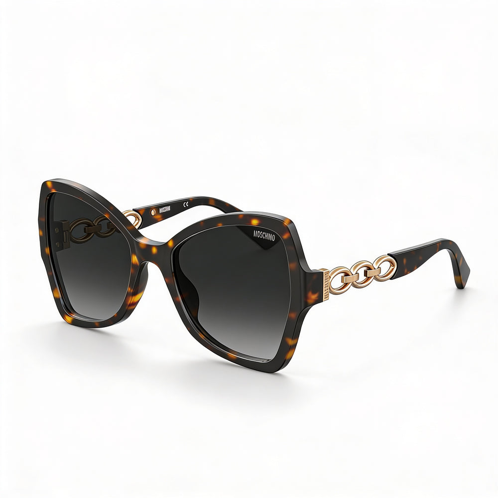Gafas de sol Moschino para mujer, estilo casual, estilo Havana, con montura de plástico y lentes azules con protección UV, 54-19-140 mm