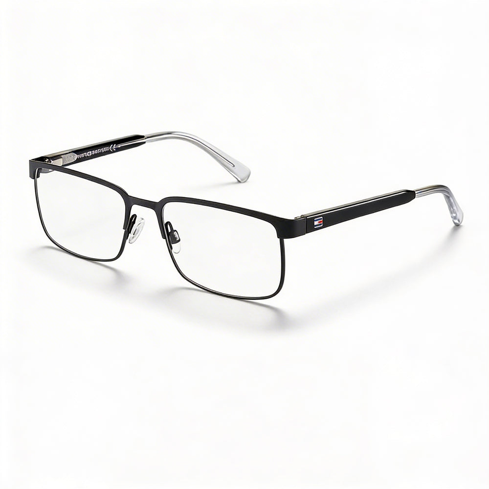 Tommy Hilfiger TH 1235 Gafas Rectangulares de Metal Unisex con Cristales Transparentes, Negro Mate Cristal, 55mm