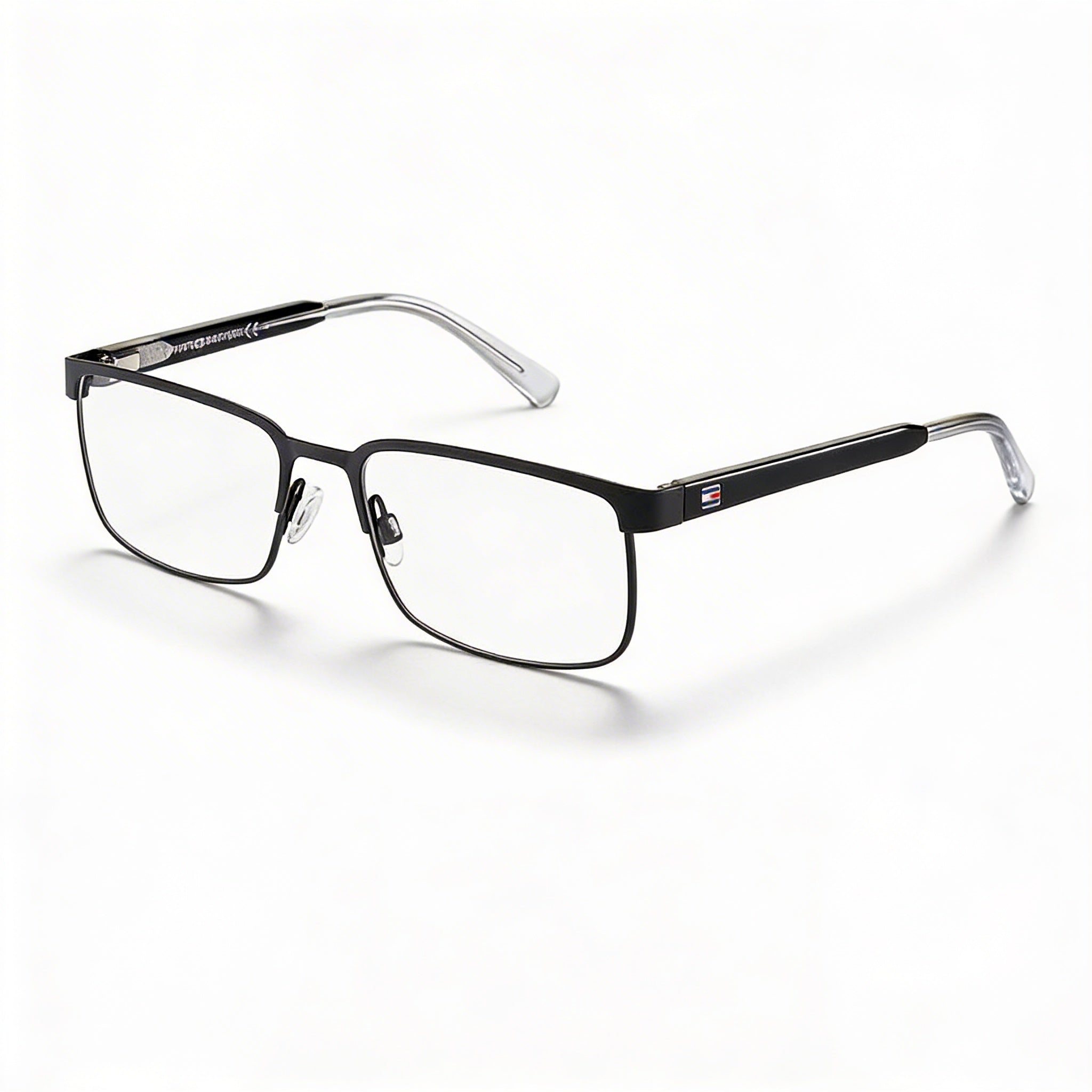 Tommy Hilfiger TH 1235 Gafas Rectangulares de Metal Unisex con Cristales Transparentes, Negro Mate Cristal, 55mm, Photo 1