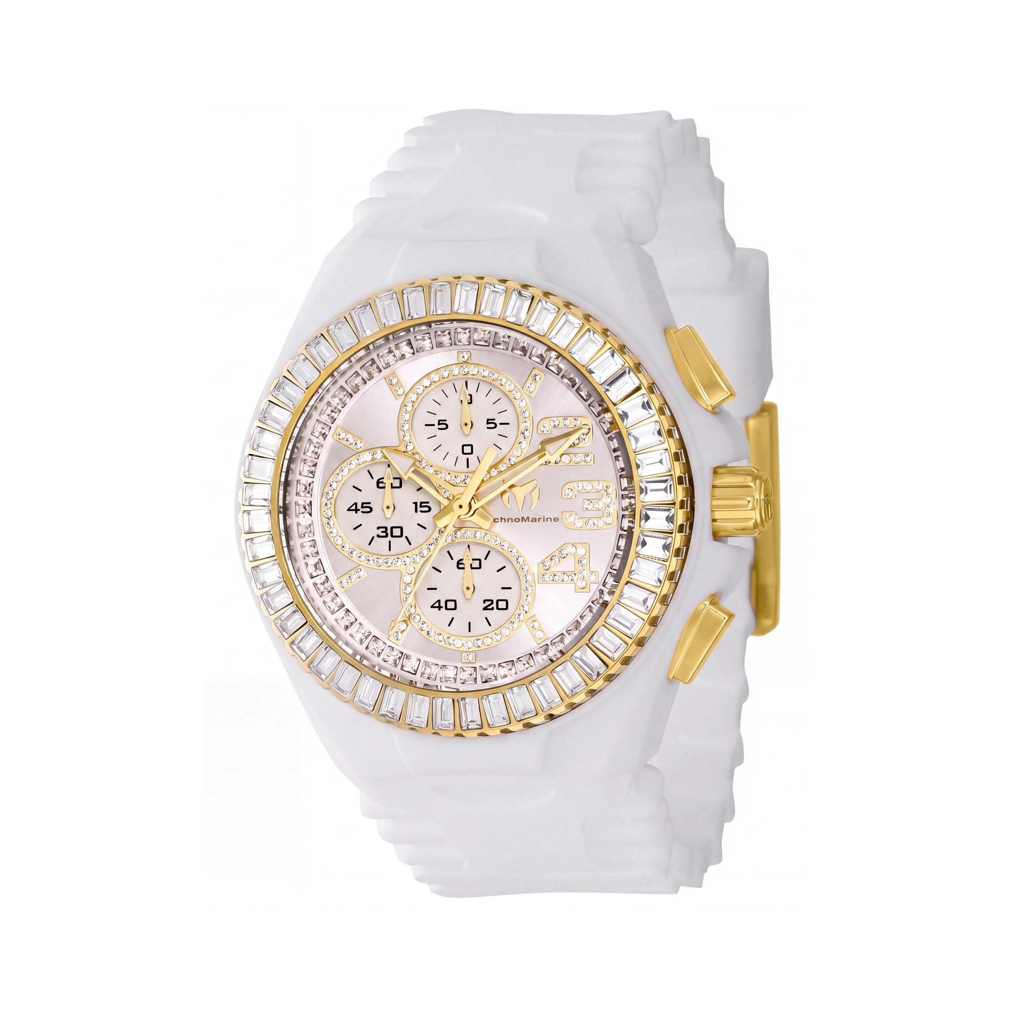 Technomarine TM-121188 Men's Quartz Watch, Gold Tone Stainless Steel Case, White Silicone Band, Glow In The Dark, 45mm, Photo 1