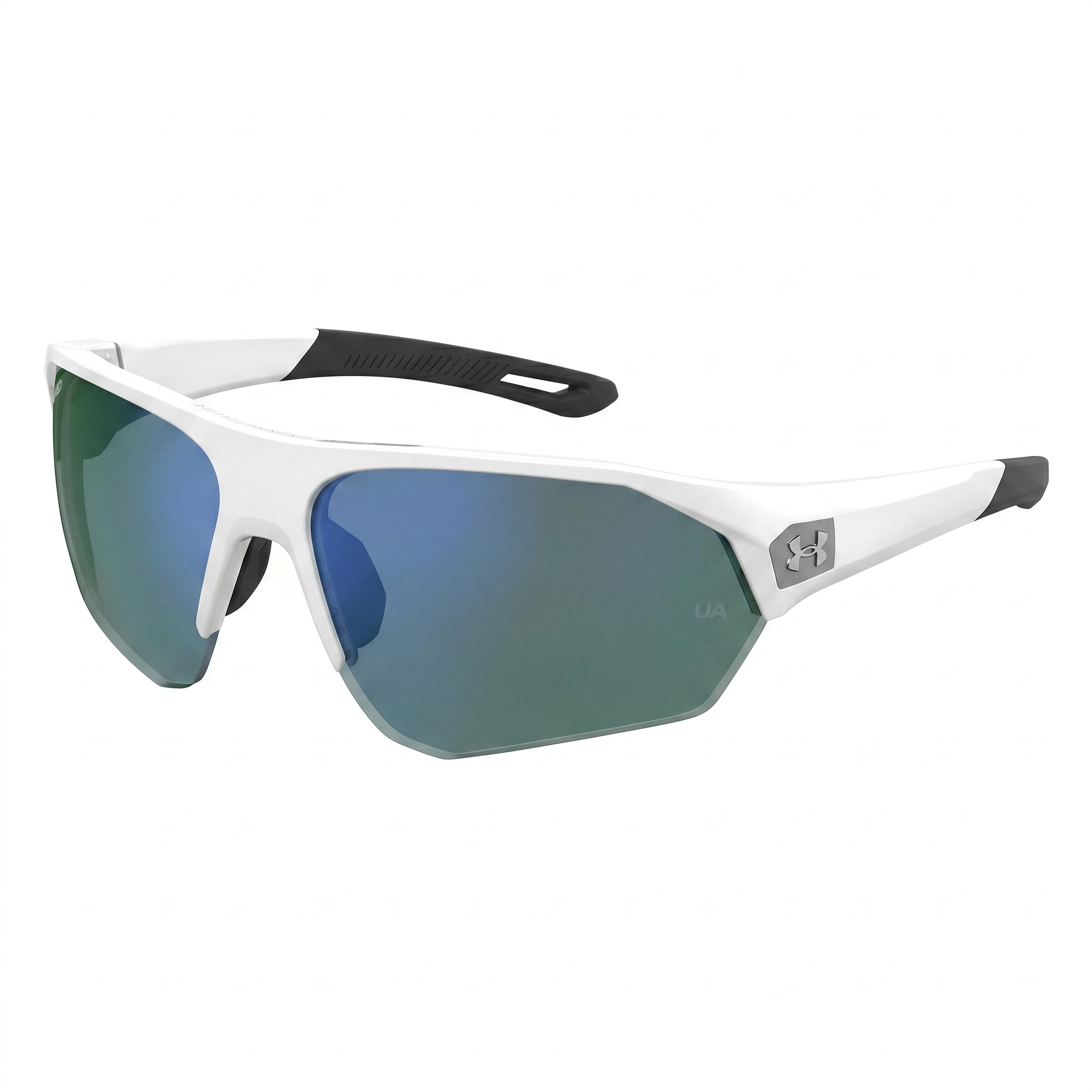 Gafas de sol unisex Under Armour Playmaker Wrap, armazón blanco y negro, lentes verdes multicapa no polarizadas, protección UV, 72 mm, Photo 1