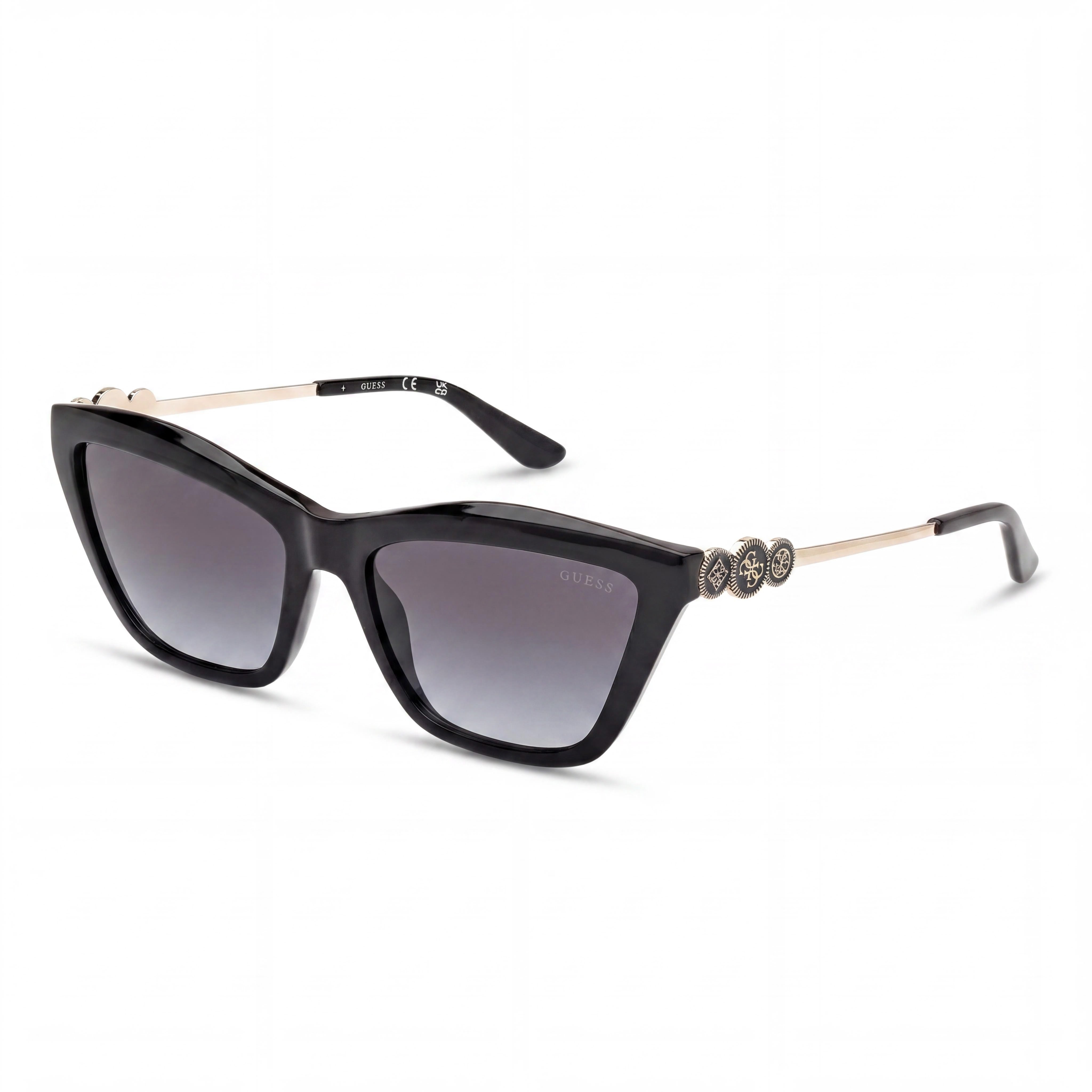 Gafas de sol de mujer tipo cat-eye GUESS de plástico, montura negra brillante, lentes ahumadas degradadas, 56 mm, Photo 1