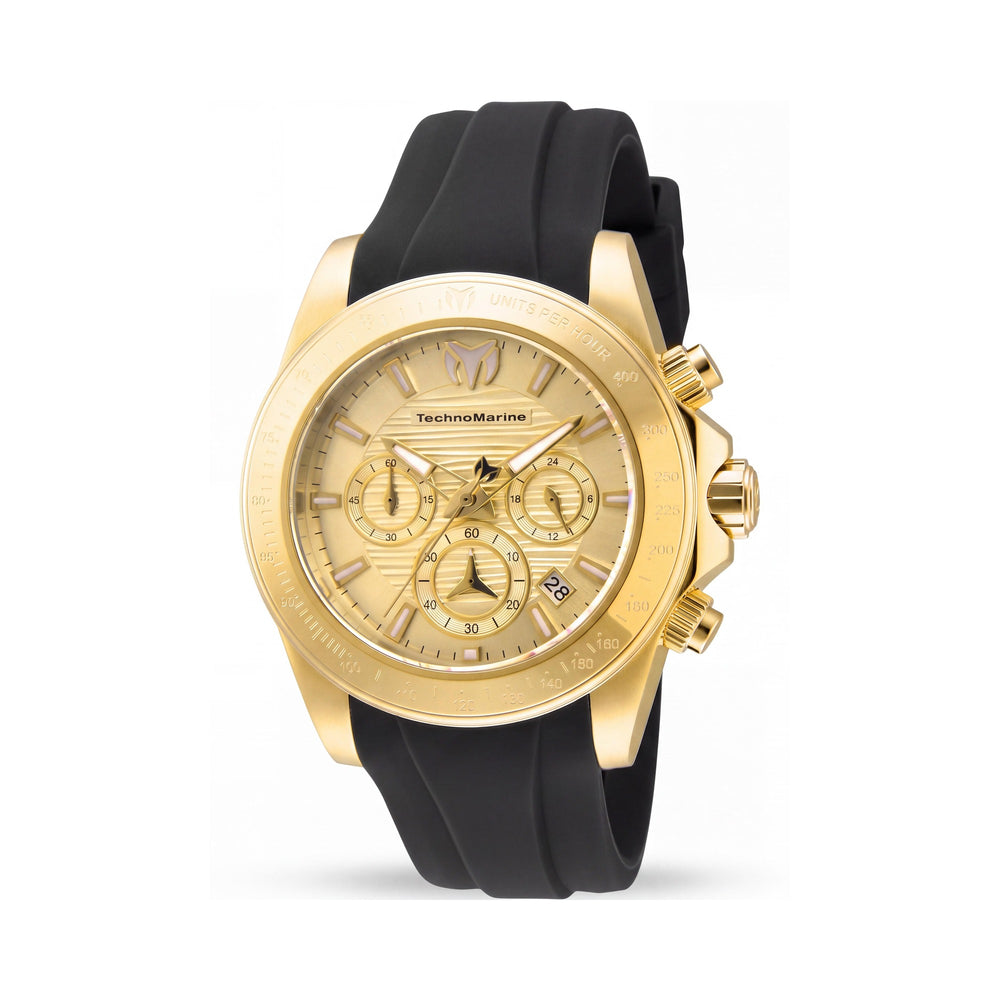 Technomarine Men's TM-219034 Quartz Watch, Black Stainless Steel Case with Gold Dial, Chronograph, Water Resistant, 42mm