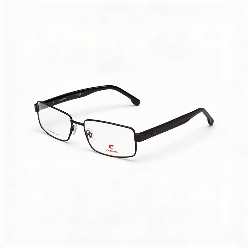 Gafas Carrera Casual 8887 para hombre en acero de aleación con montura negra mate, lentes de 57 mm, puente de 17 mm y patillas de 145 mm.