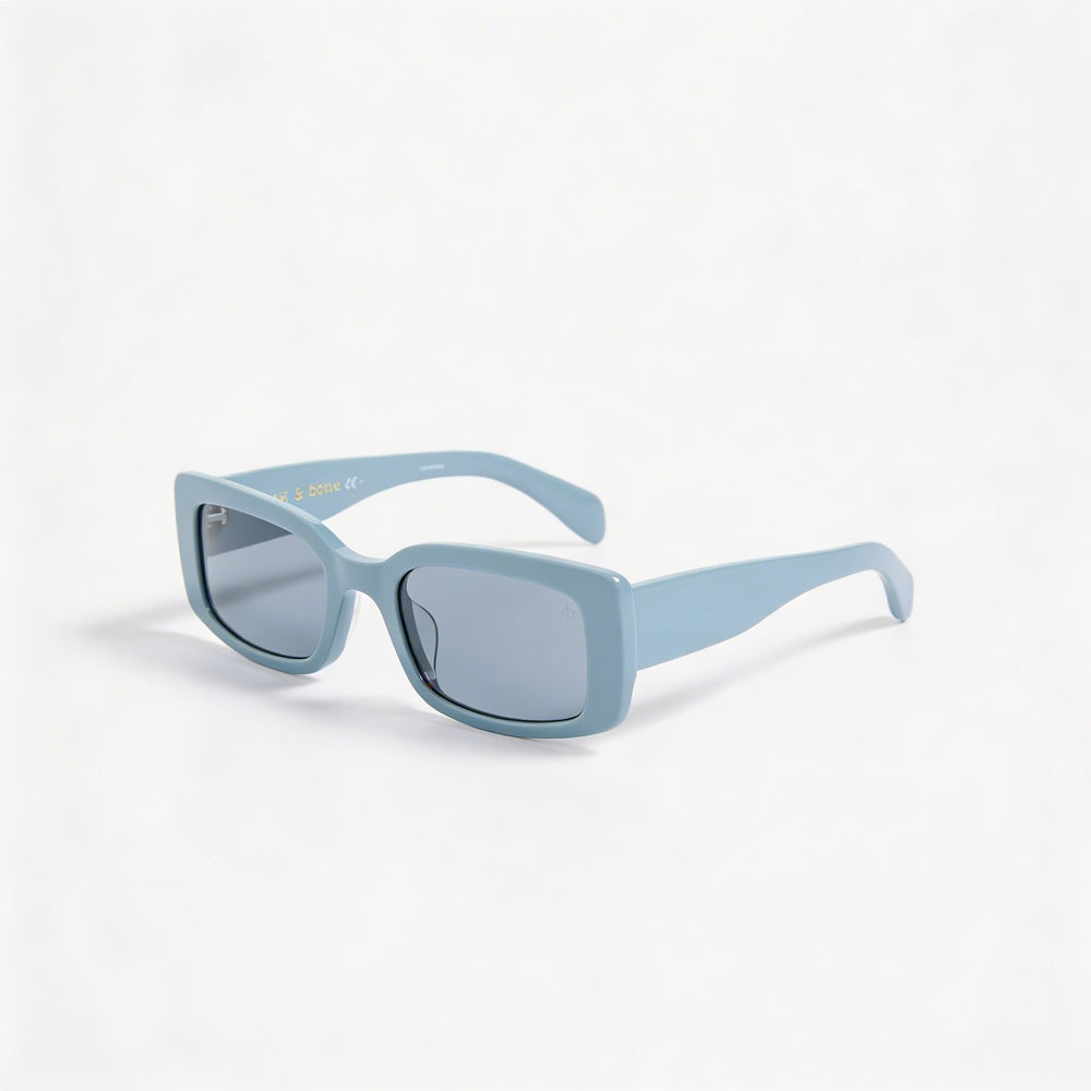 Rag & Bone Classic Women's Thick Narrow Rectangular Blue Plastic Frame Sunglasses with UV Protection, 52mm