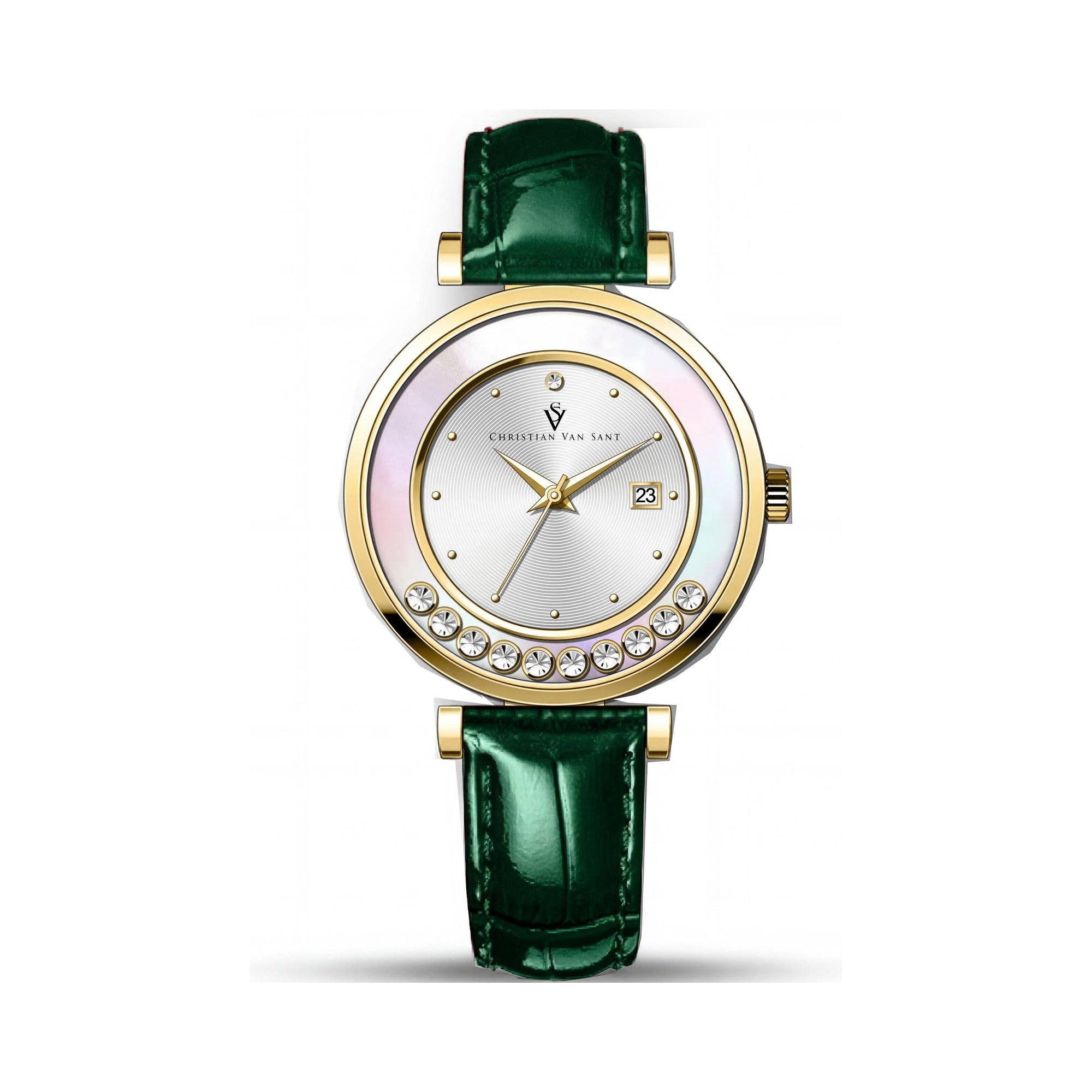 Christian Van Sant CV3814 Modern Women's Silver-Tone Stainless Steel Leather Strap Quartz Water Resistant Watch, Photo 1