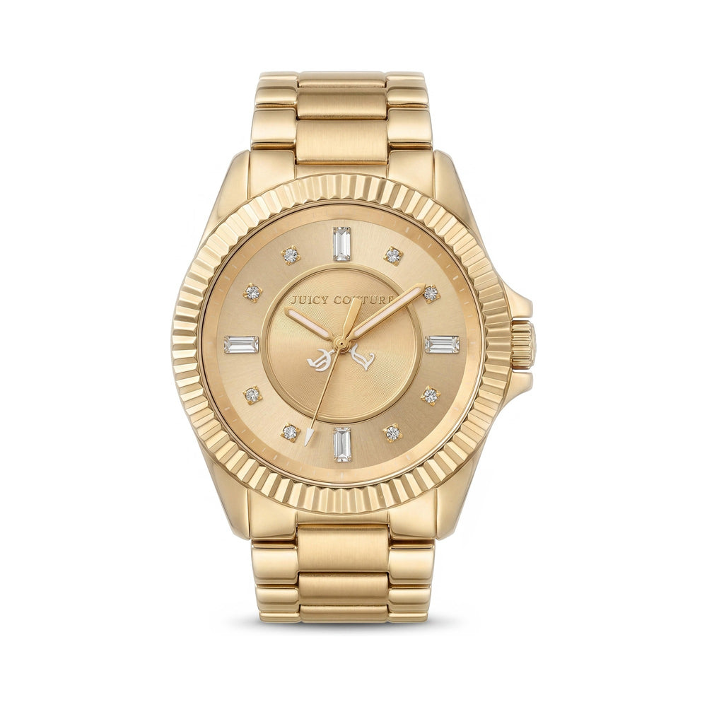 Reloj de cuarzo Juicy Couture para mujer, de acero inoxidable chapado en oro y cristales Swarovski de 41 mm.