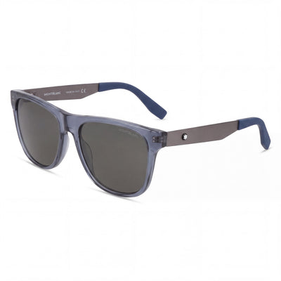 MONTBLANC Men's Square/Rectangle Sunglasses, Blue Ruthenium Grey Recycled Acetate & Metal, 56mm