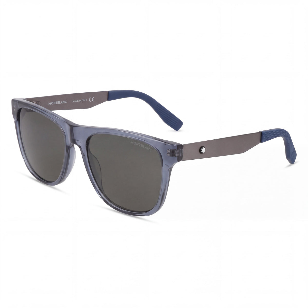 MONTBLANC Men's Square/Rectangle Sunglasses, Blue Ruthenium Grey Recycled Acetate & Metal, 56mm, Photo 1