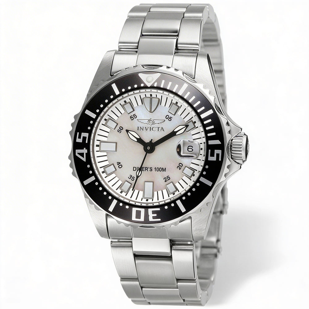 Invicta Pro Diver 2958 Unisex Stainless Steel 30mm White Mother of Pearl Luminous Quartz Watch 100M WR