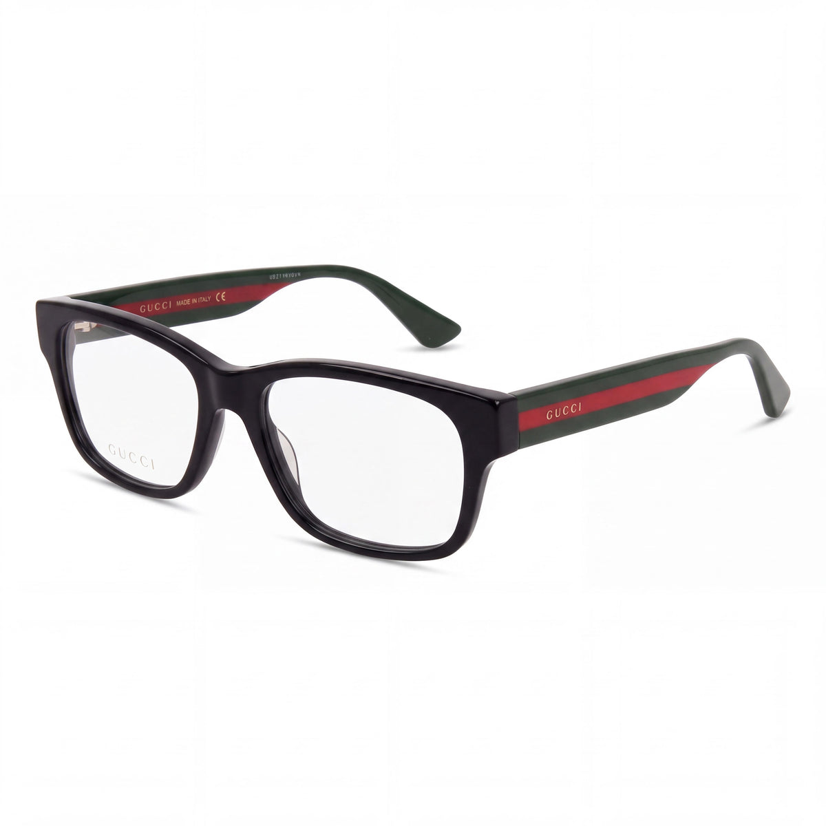 Gucci Urban GG0343O Unisex Rectangular Plastic Prescription Eyeglasses Black Green Red Clear Lens 57mm, Photo 1